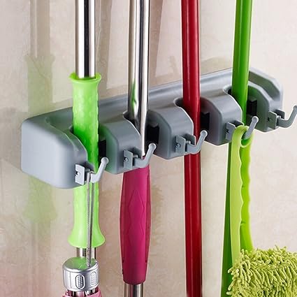 Zollyss Multipurpose Plastic Wall Mounted Organizer Storage Hooks Mop and Broom Holder for Kitchen Garden and Garage (Standard Size) - (Pack of 1)