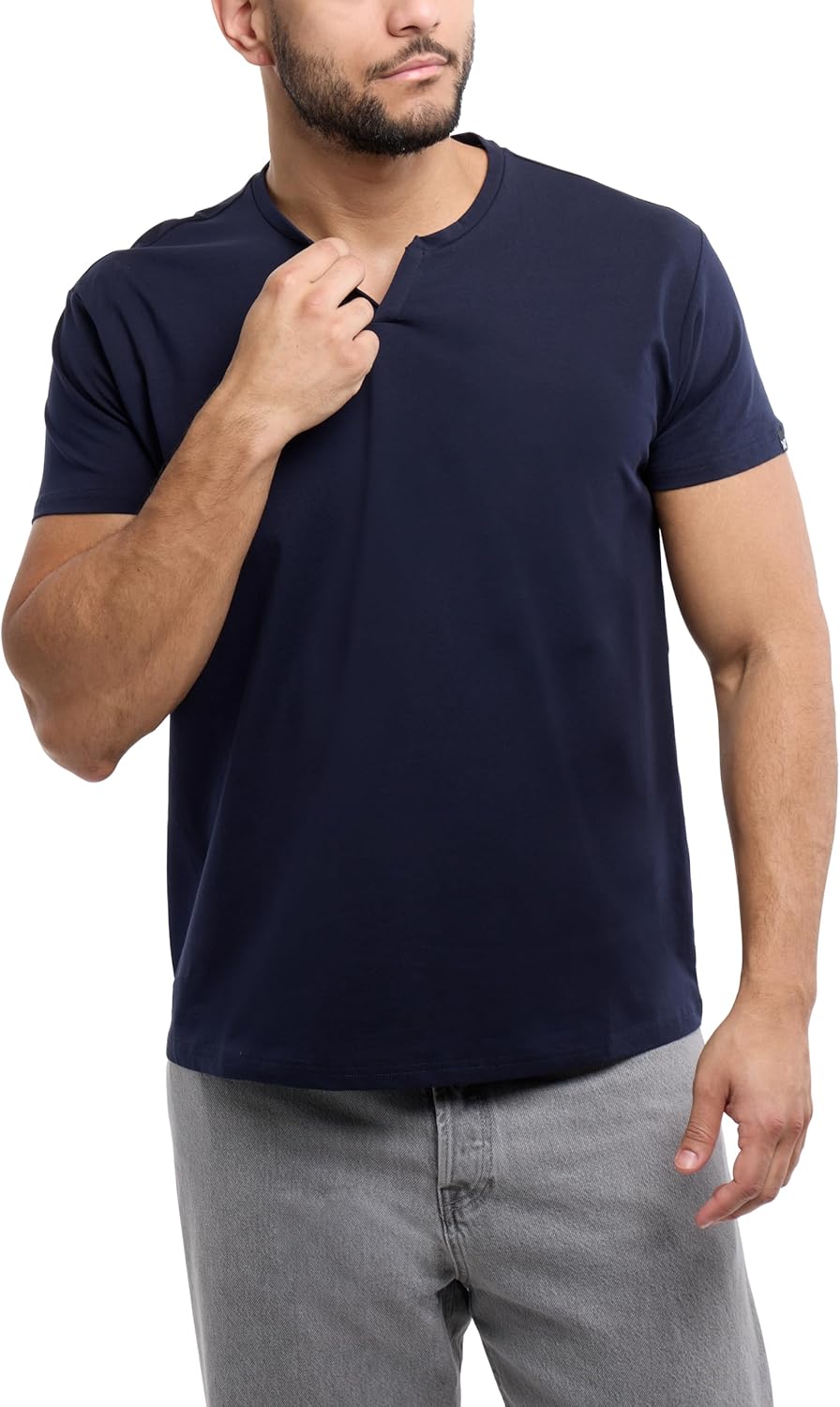 X RAY Men's Notch T-Shirt, Soft Cotton Short Sleeve Slim Fit Basic Split V Neck T Shirts for Men - Image 5