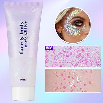 Sularpek 3 Pcs Face Glitter, 50ml Hair Glitter Gel, Sequins Shimmer Liquid Eyeshadow, Mermaid Sequins Festival Glitter for Face Body Eye Hair Festival Party Makeup Decoration