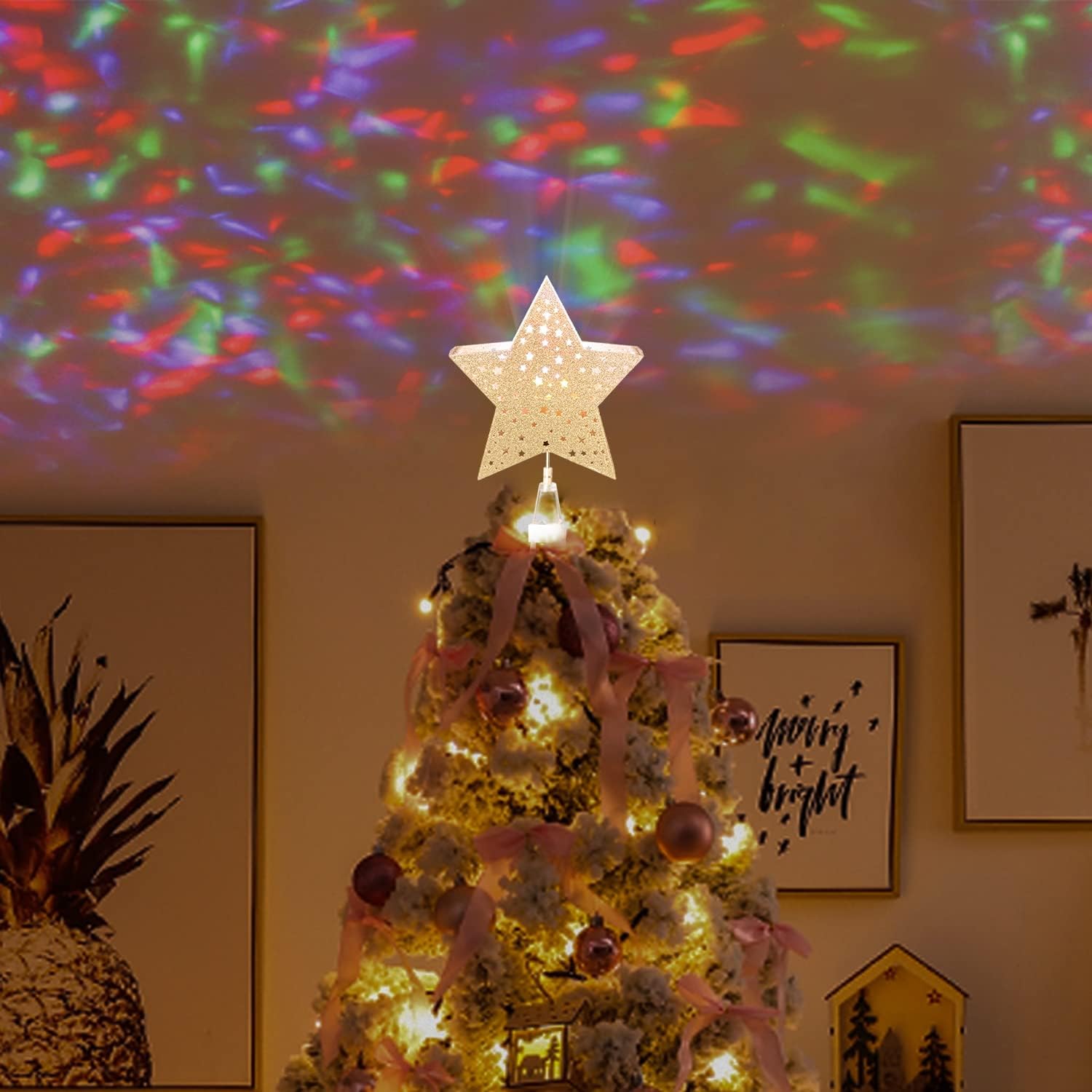 Vanthylit Golden Star Christmas Tree Topper Projector Tree Top Star with Water Ripple Effect LED Projector Christmas Tree Decoration(RGB) - Image 5