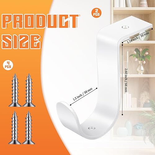 Vista 32 de Hicarer 2 soportes de barra de armario de metal resistente para montaje en pared con tornillos, soporte de poste de armario para sala de estar