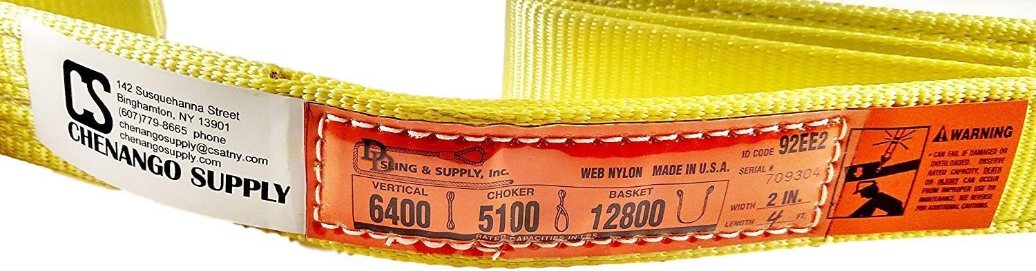 DD Sling 2 Inch x 4 Foot Nylon Lifting Sling – USA Made, 6,400 lb Vertical, 5,100 lb Choker, 12,800 lb Basket – 2-Ply Heavy Duty 900 Webbing, Type 3 Flat Eye & Eye Rigging Sling