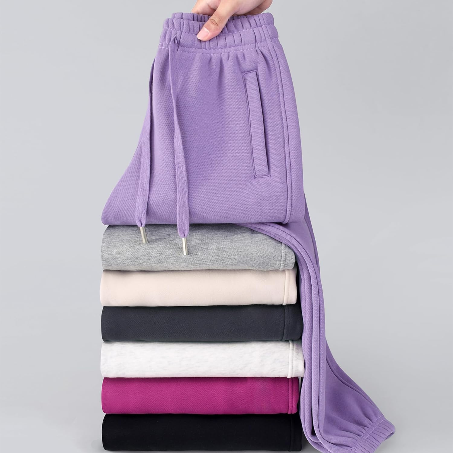 Womens Fleece Lined Sweatpants Drawstring Elastic Waistband Winter Warm Joggers Pants with Pocket - Image 7