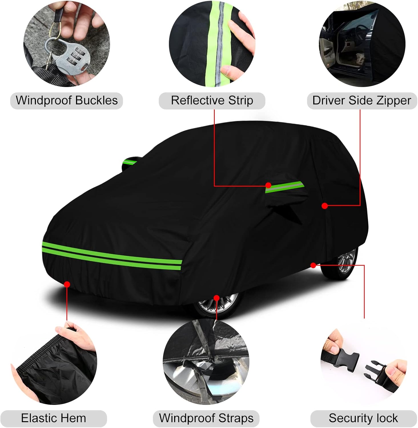 Waterproof Car Cover Replace for 2001-2010 Chrysler PT Cruiser, 6 Layers All Weather Car Covers with Zipper Door & Windproof Bands for Snow Rain Dust Hail Protection (PT Cruiser)
