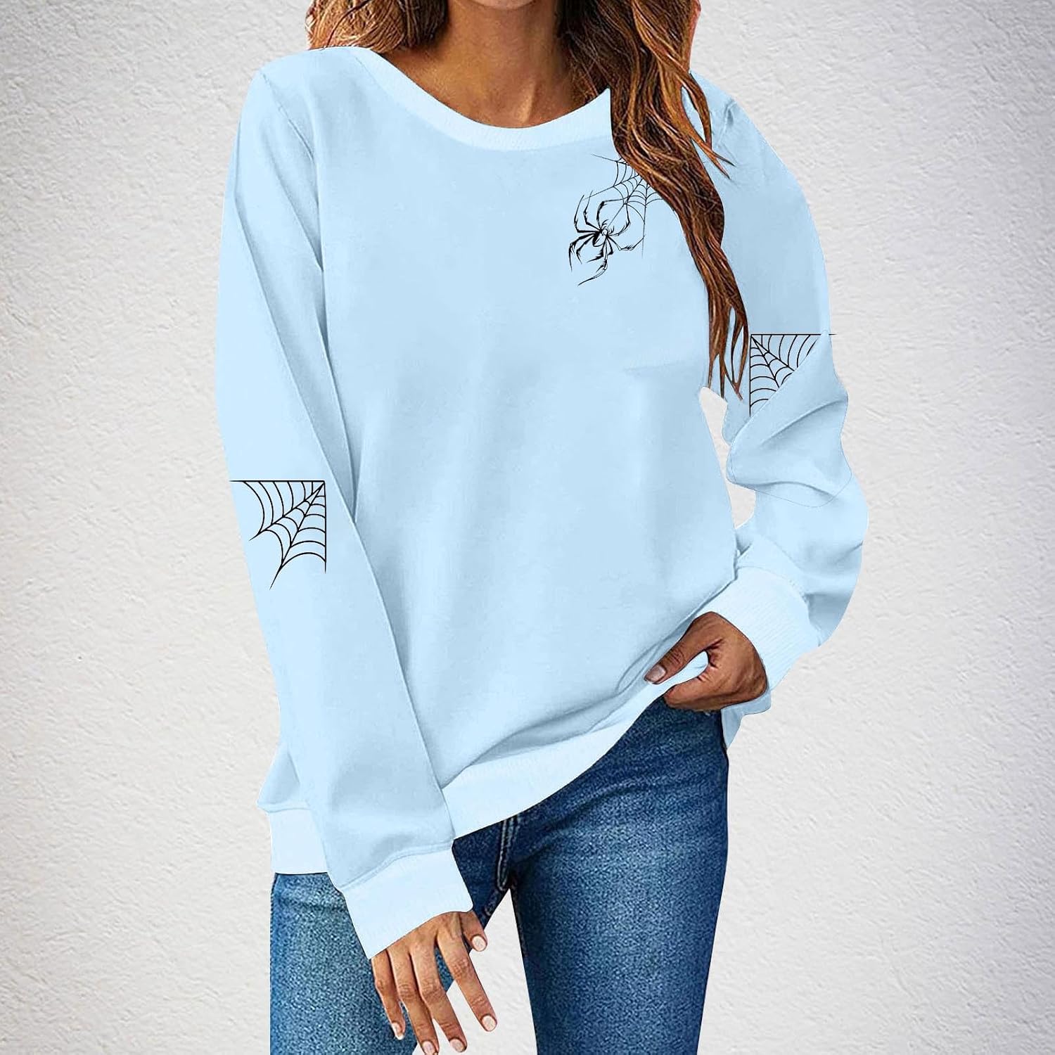 Halloween Sweatshirts for Women Spooky Season Retro Ghost Print Shirts Long Sleeve Casual Crewneck Pullover Tops
