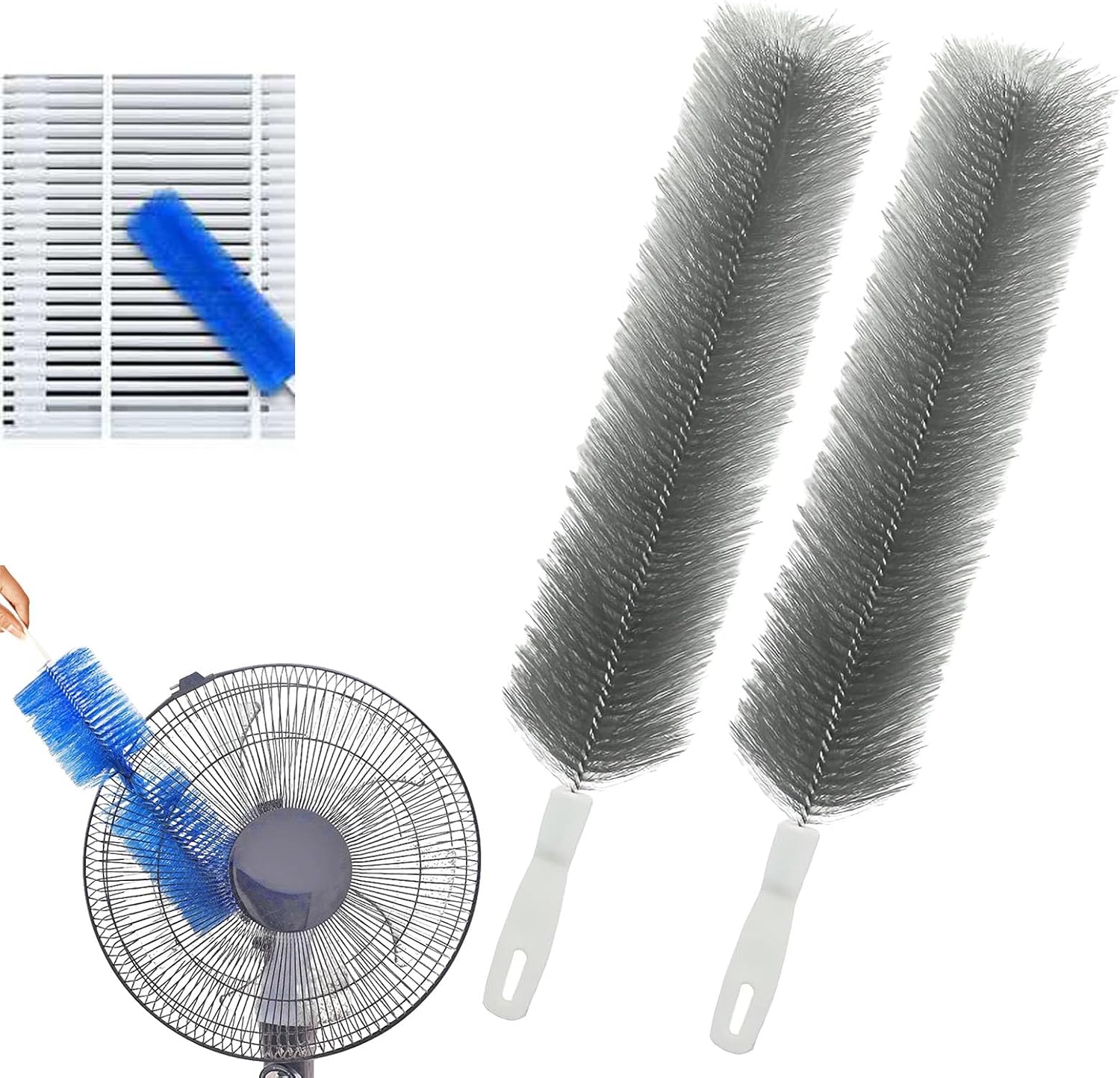 Bendable Microfiber Head Reusable Dust Remover Fan Cleaner Brush,Reusable & Washable Crevice Cleaning Brush for Air Conditioning, Blinds,Furniture and Curtains,Gap Dust Remover (Grey)