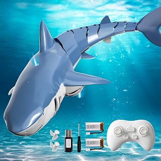 2.4GHz Remote Control Shark Toy for Pool, 1:18 Scale High Simulation RC Shark with Light & Spray Water, Electric Remote Controlled Swimming Water Toy Boat for 4 5 6 7 Year olds Kid Boys Girls
