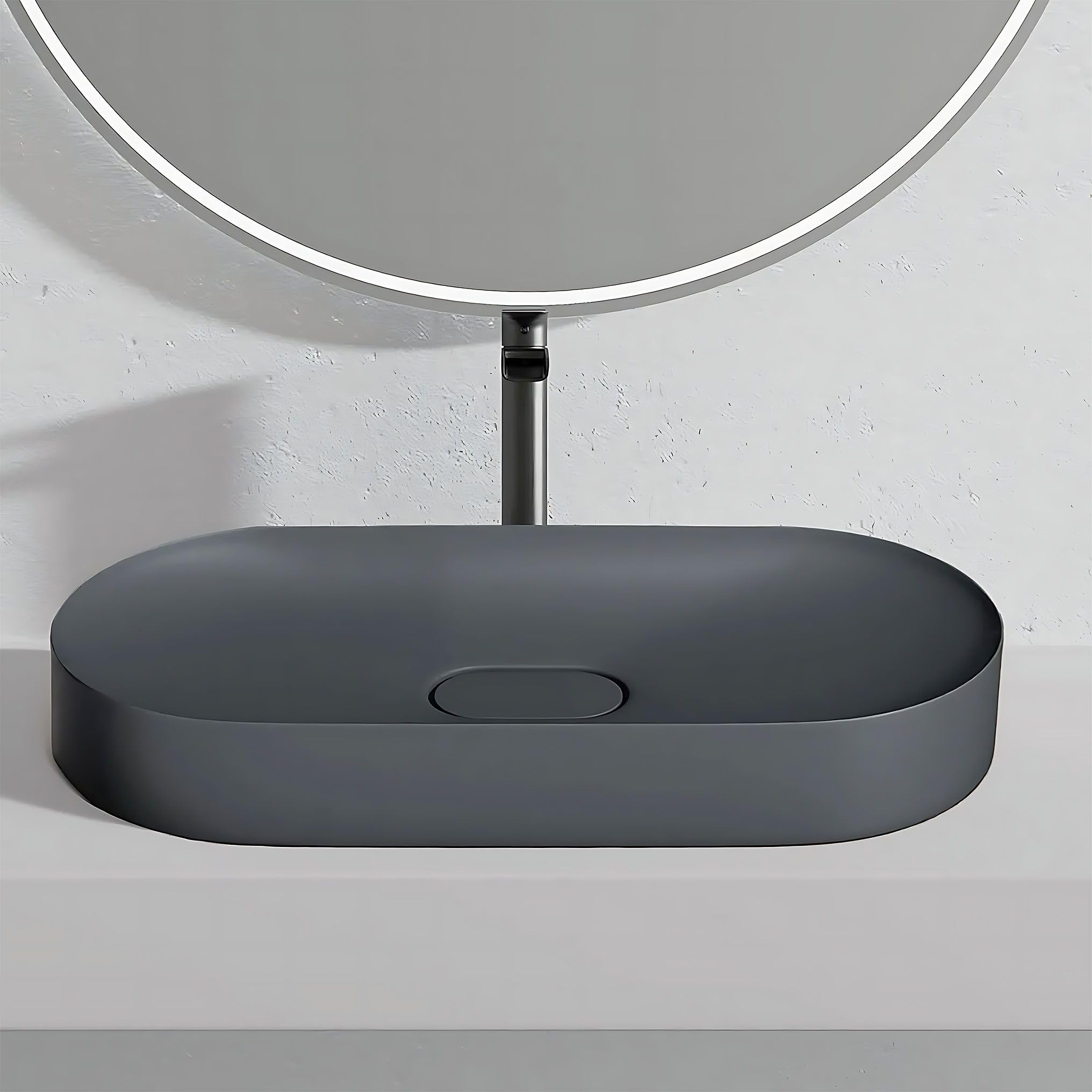 Rea - Iris Countertop Washbasin in Conglomerate, Grey, Oval 70 x 35.5 x 10.5 cm