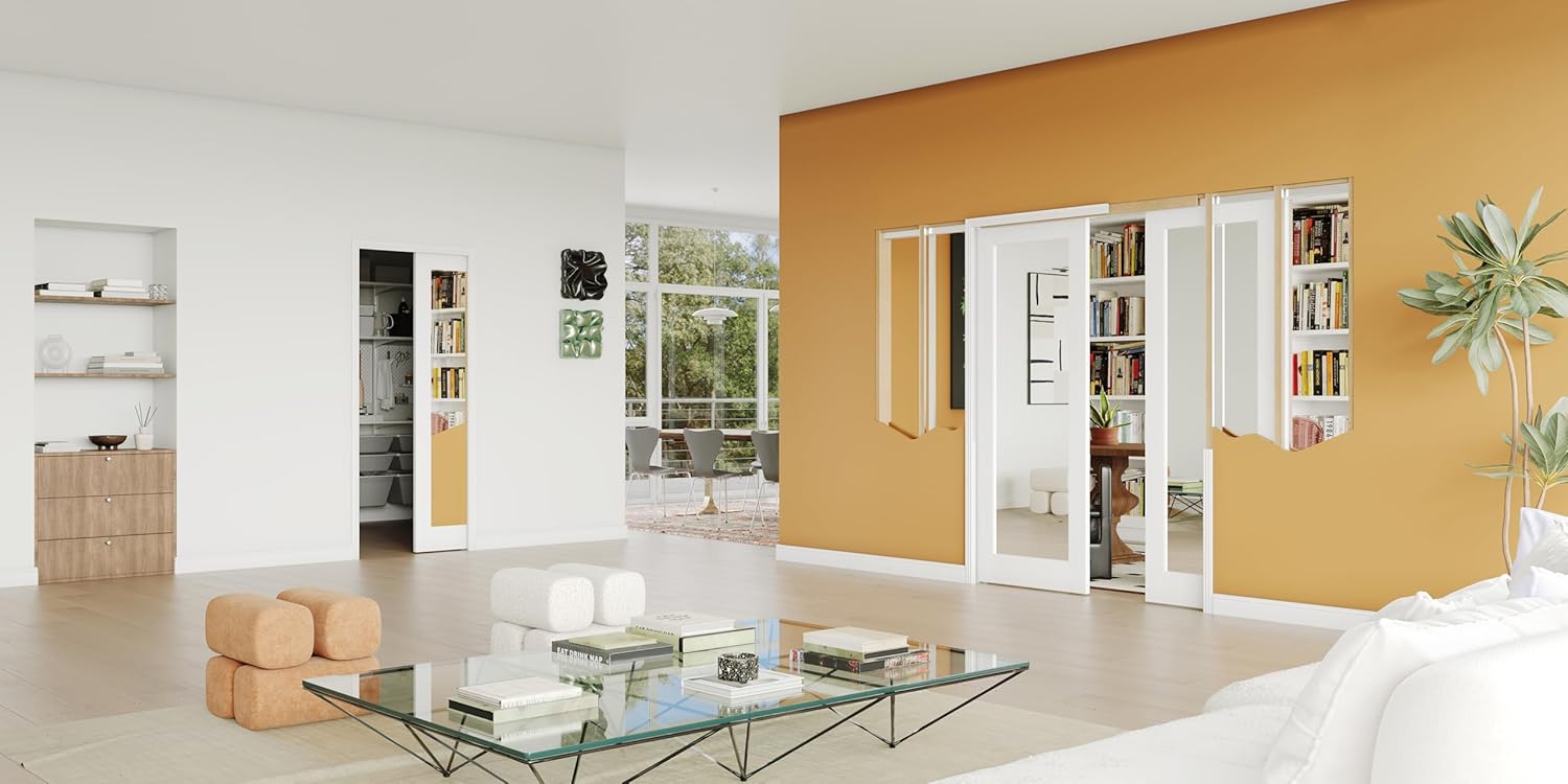 Sliding Pocket Door, 30 in. x 80 in., 1-Lite Mirror Sliding Pocket Doors with Frame and Hardware Kit Set, White Primed - No Panel Assembly Required