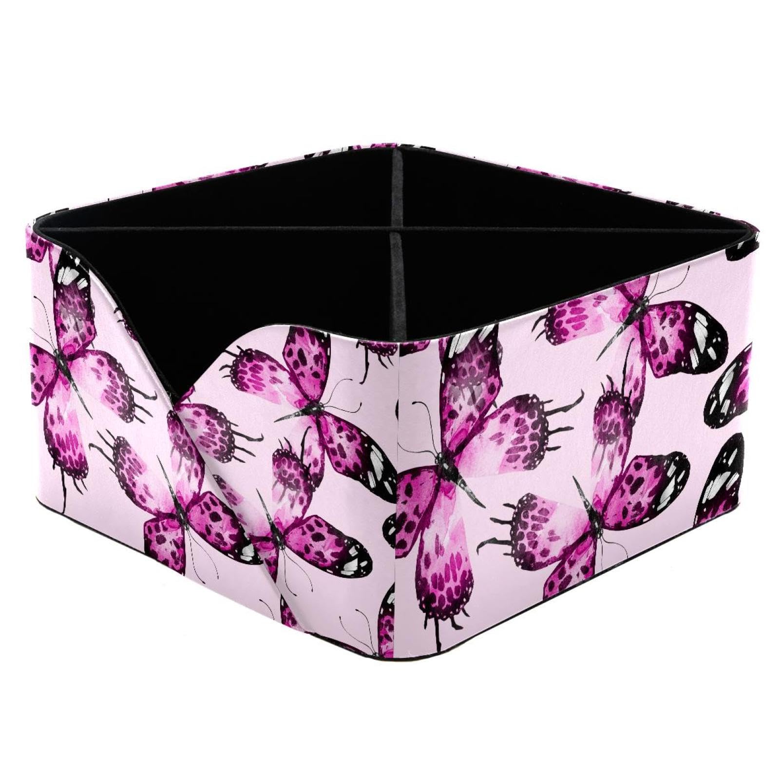 KengjuTesu Watercolor Pink Butterflies Pattern Desktop Organizer Pen Holder, Rectangular Pencil Cup for Office, Study and Makeup Stations
