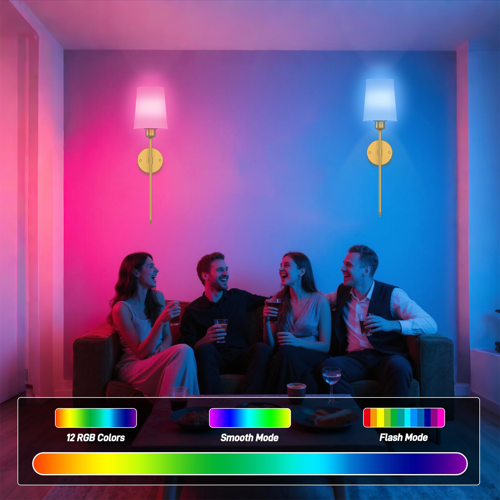 Juego de dos apliques de pared que funcionan con pilas (dorado)