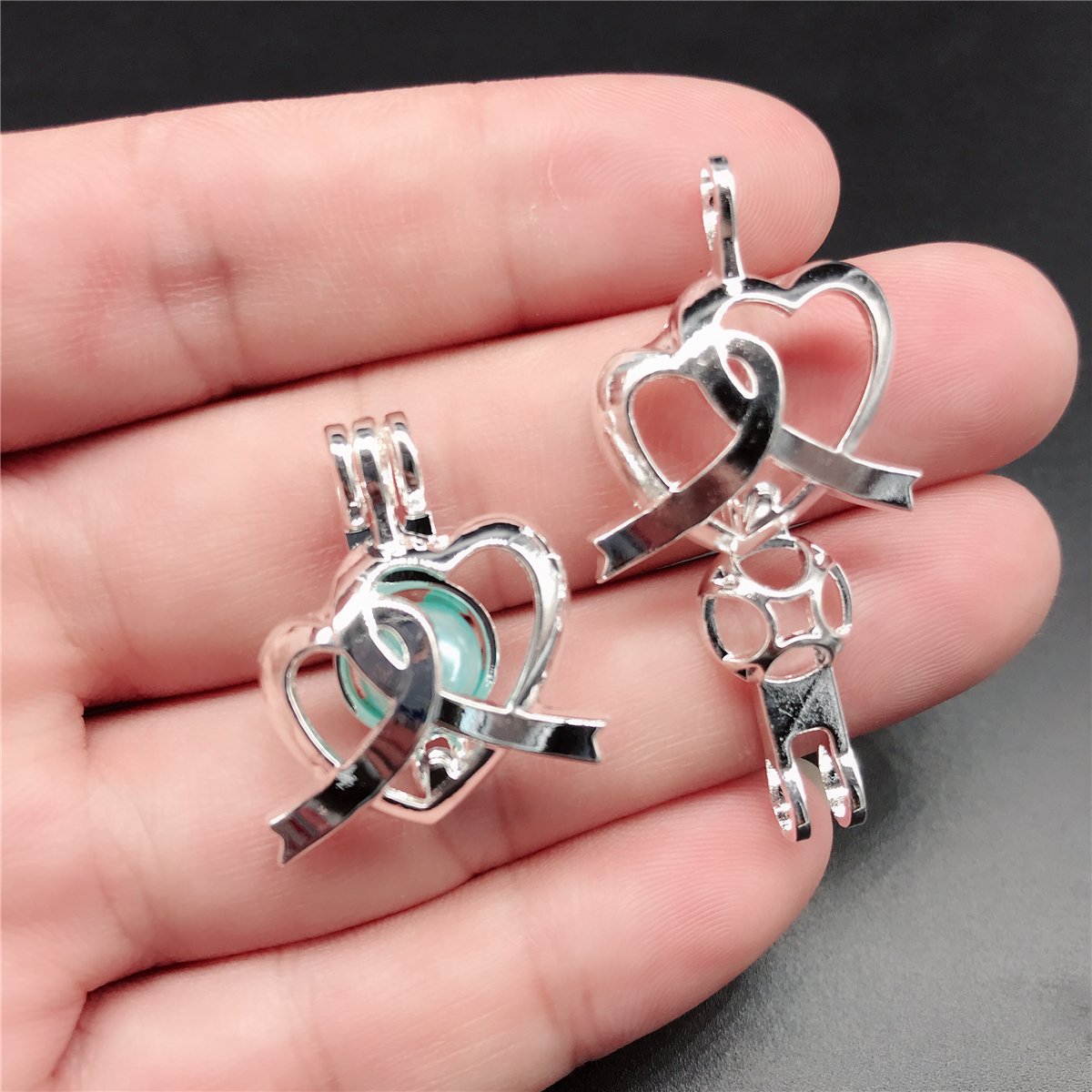 Vie Jeune 10pcs Silver Pearl Cage Locket Pendants