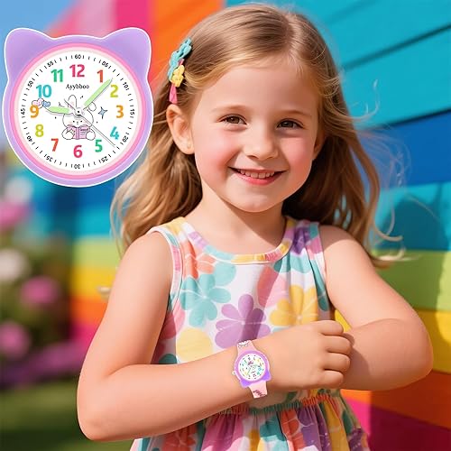 Miniatura 7 de Cat Kids - Reloj analógico para niñas y niños pequeños, tiempo de aprendizaje y fácil de leer, reloj de pulsera de cuarzo impermeable 30M para