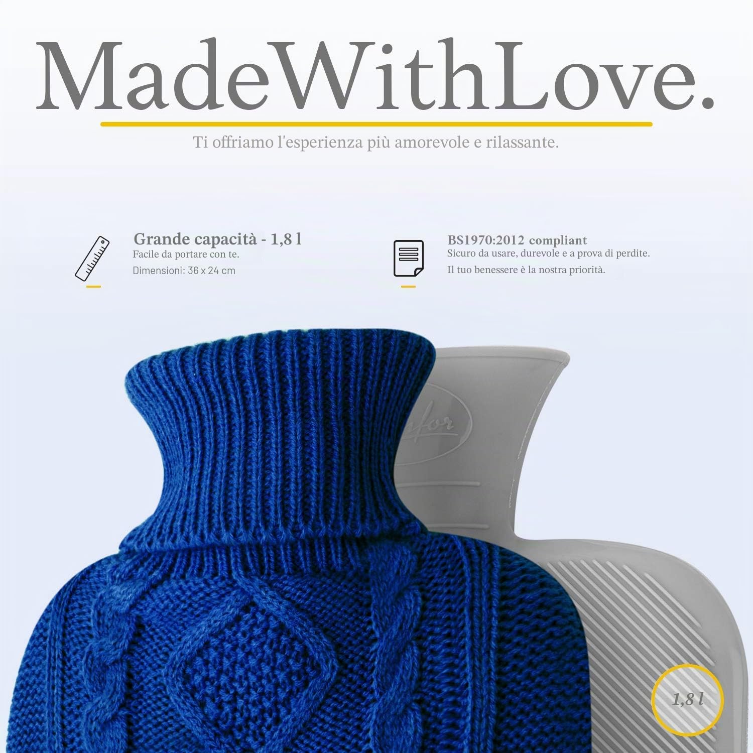 Borsa dell'acqua calda/borsa termica – con morbida fodera in maglia di alta qualità – blu scuro, 2 ​l – Termoforo per crampi mestruali e comfort durante il ciclo – Impacco caldo e freddo