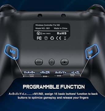 ELISWEEN Switch Controller, Wireless Switch Controller Compatible with Switch Controller 1/Switch 2/Switch Lite/OLED, Wireless Switch Controllers Work with iOS/Android/PC with RGB Light, Programmable