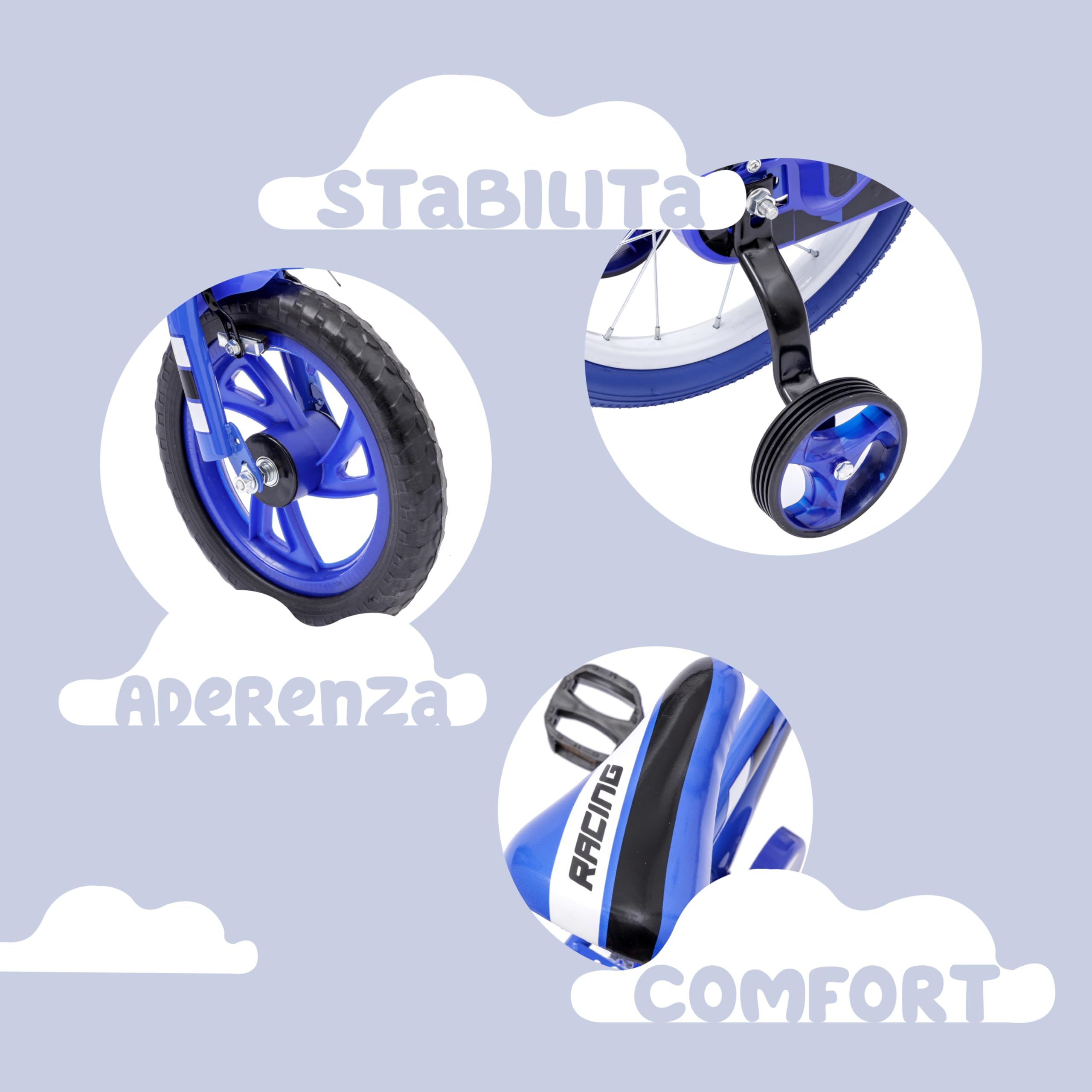 Baroni Toys Bicicleta Azul para Niños con Ruedas Incluidas, Bicicleta Deportiva de Acero para Niños, Bicicleta con Ruedas para Niños, Bicicleta para Niños de 4 a 7 Años
