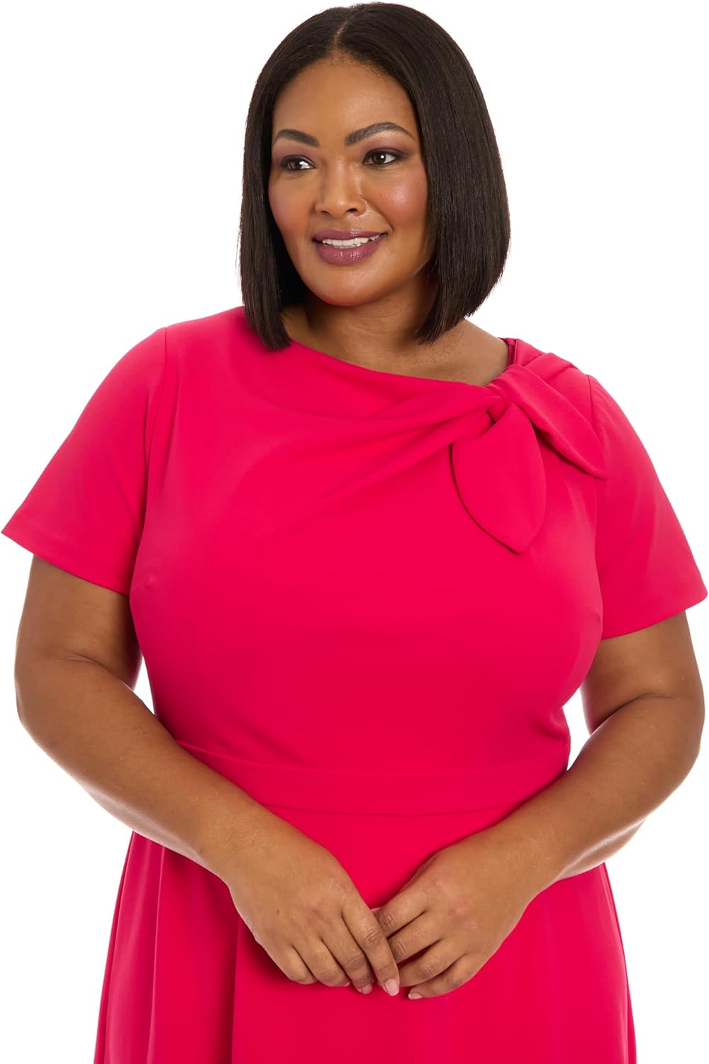 London Times Womens Women's Bow Neckline A-line Midi - Short Sleeve Evening Party Cocktail Dress - Image 4