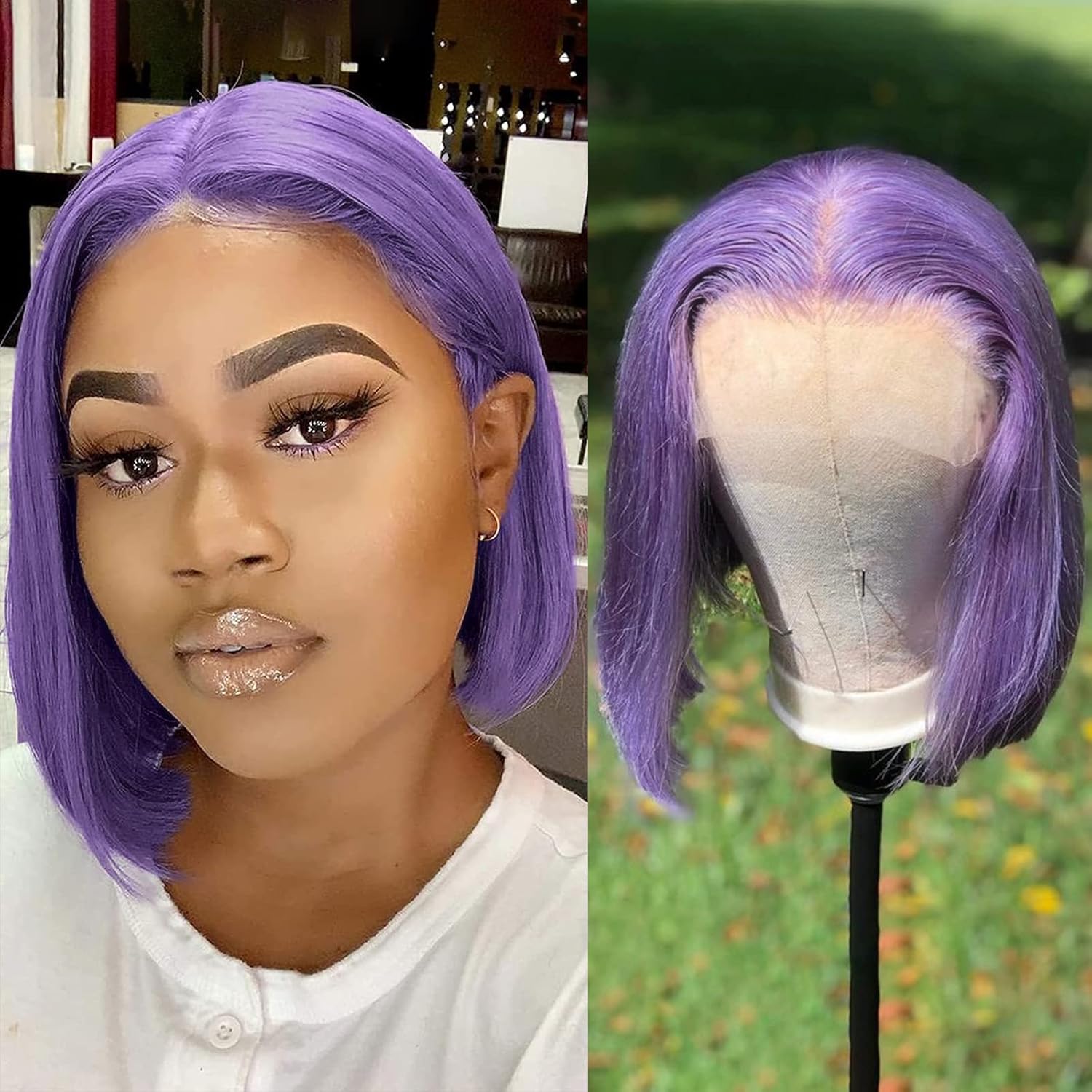 Lovigs Purple Lace Front Wigs Human Hair Natural Hairline