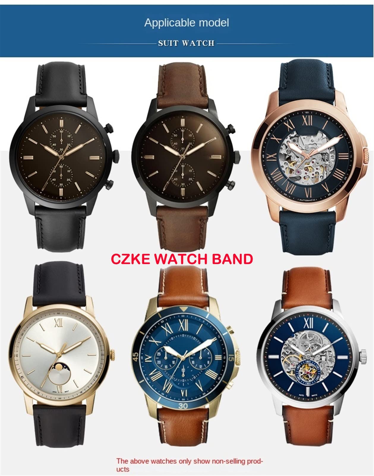 Bracelet de montre en cuir véritable à dégagement rapide pour Fossil FTW1114 4016ME3110 FS5436 24 20 22 mm pour Huawei Pro 2 Gear S2 S3, 22mm, Agate