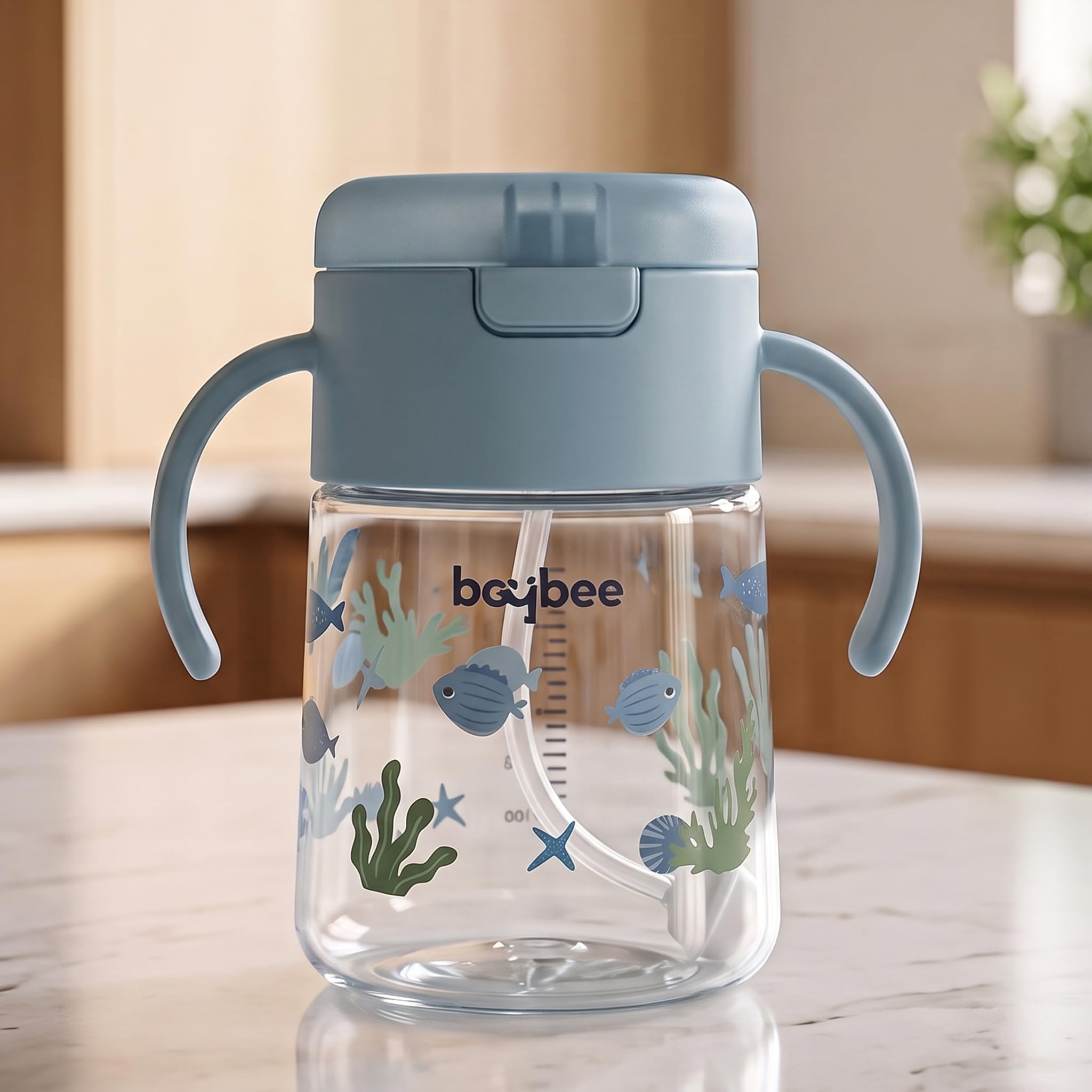 BAYBEE Sipper for Baby with Soft Silicone Straw | Baby Sippy Cup with Anti-Spill Lock Water Bottle with Twin Handles | BPA-Free Drinking Sipper for Kids for Infants & Toddlers (280ml - Blue)-image-9