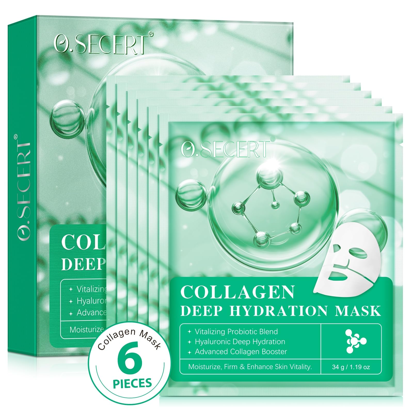 O.SECERT Collagen Overnight Wrapping Hydrogel Face Mask - Deep Hydrating & Anti-Wrinkle Sleeping Facial Mask, Restores Elasticity & Firmness, Sheet