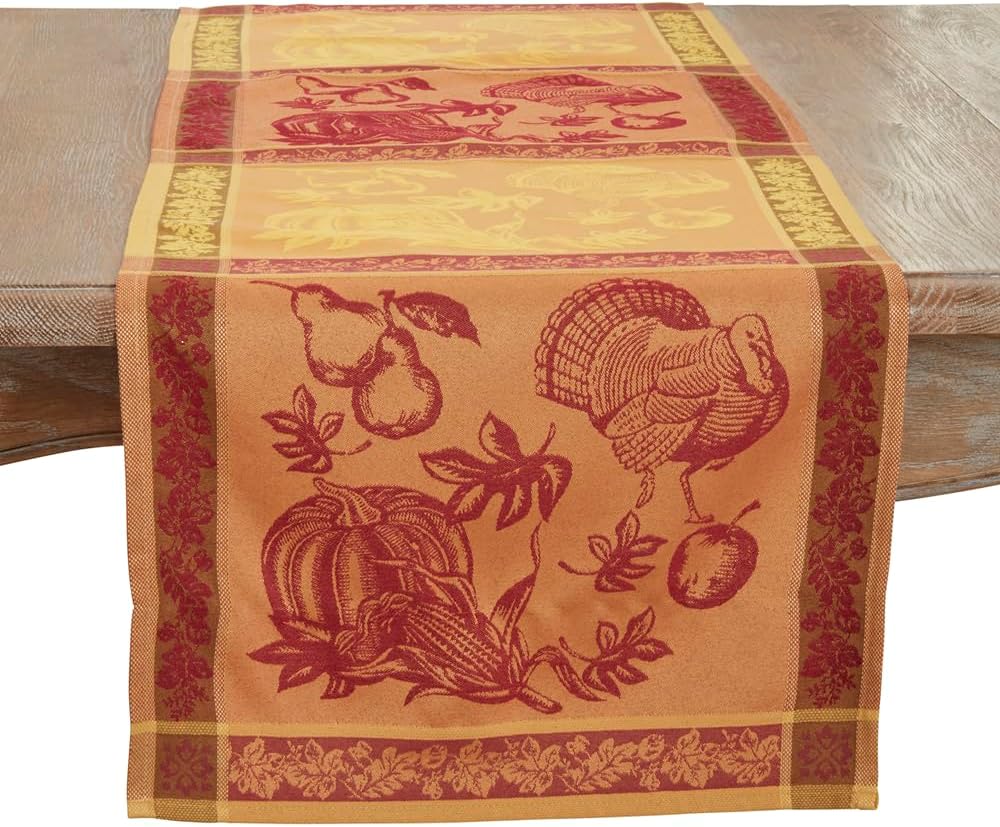 Fennco Styles Holiday Jacquard Warm Thanksgiving Decorative Table Runner 16" W X 84" L