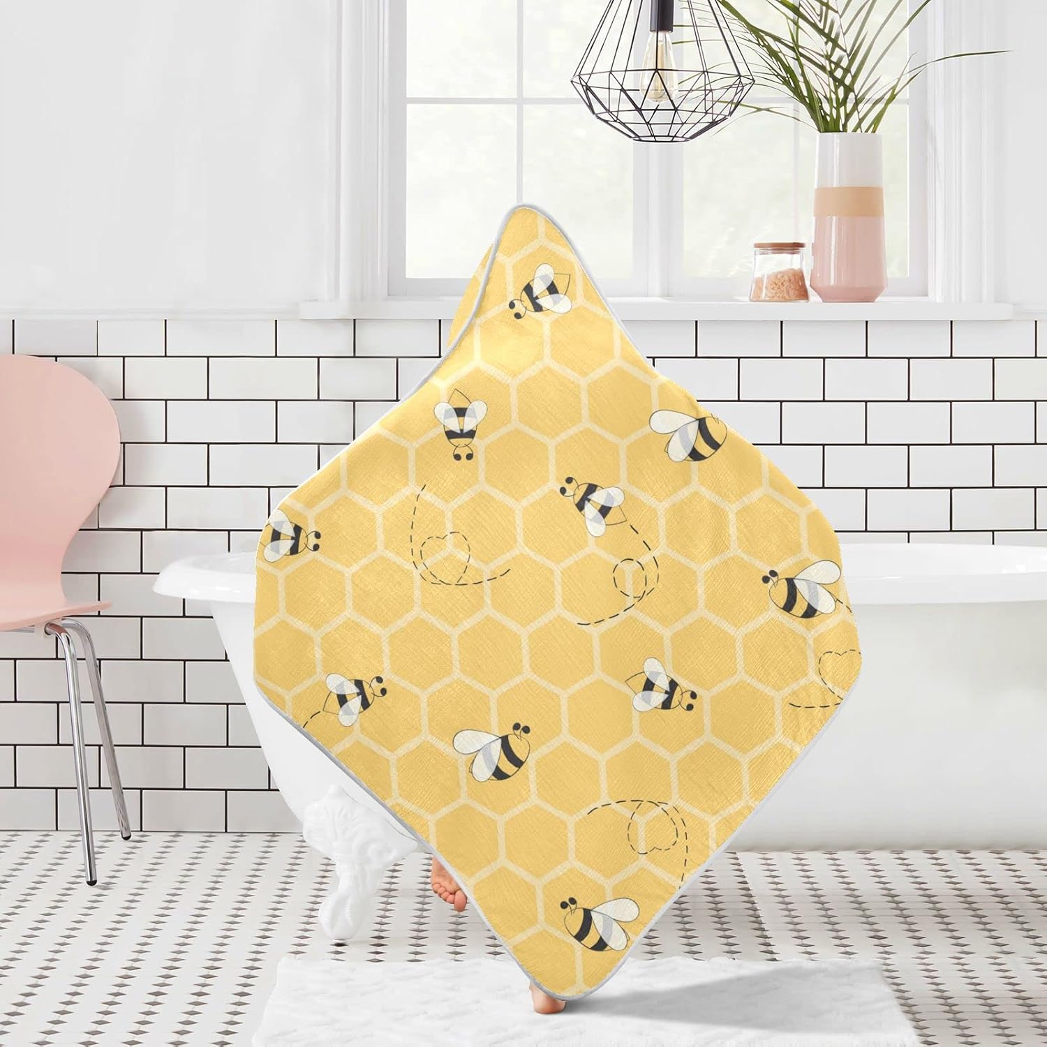 Honey Bees Baby Boys Girls Bath Towel Yellow Bumblebee Beehive Hooded Towels Newborn Toddlers Organic Cotton Washcloths Shower Beach Towel 30 x 30 Inch