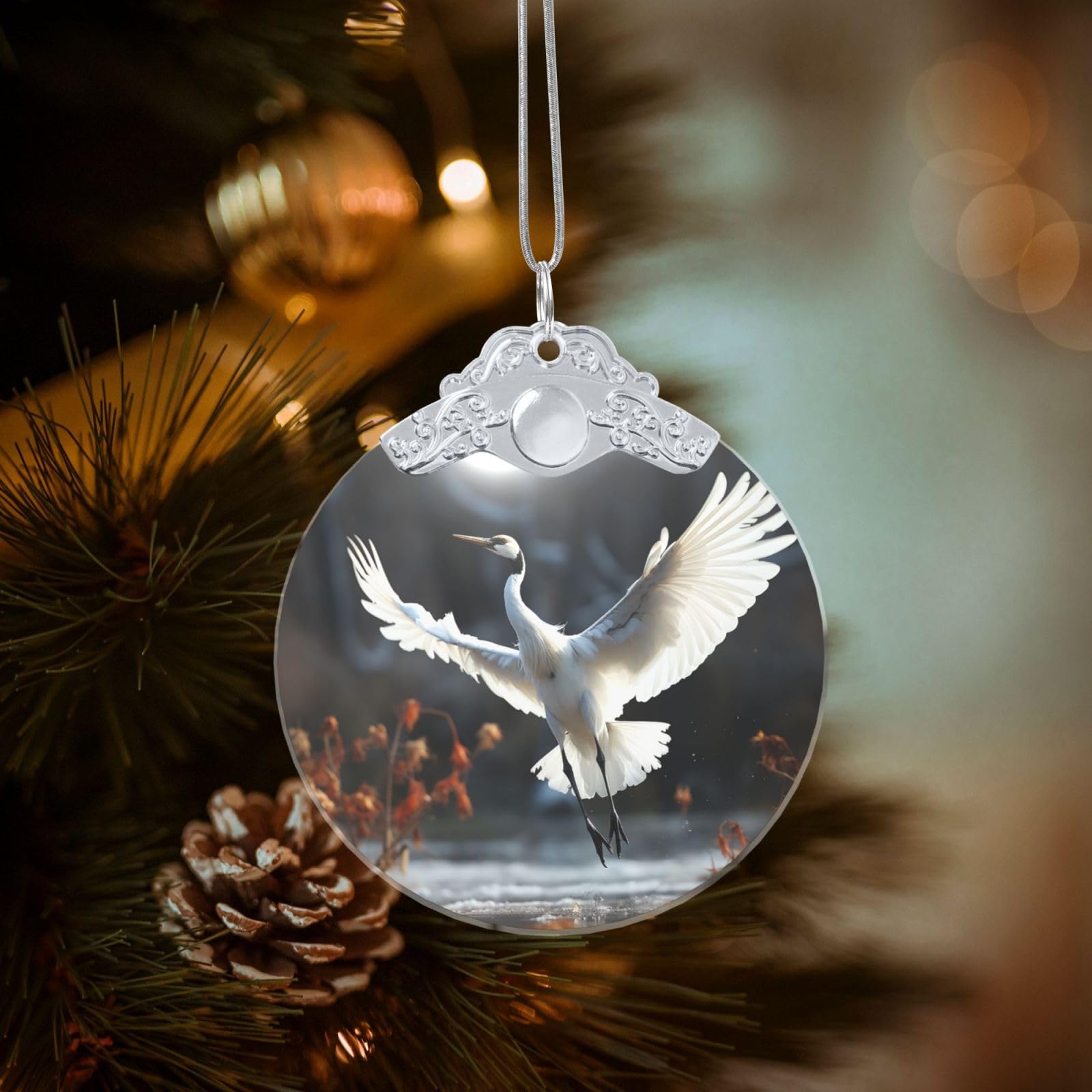 Crystal Christmas Ornaments for Christmas Tree Decoration Hanging Crane Dancing Ornament with Gold Ribbon Crafts Round Pendant for Keepsake Gifts Glass Xmas Decor Party Supplies