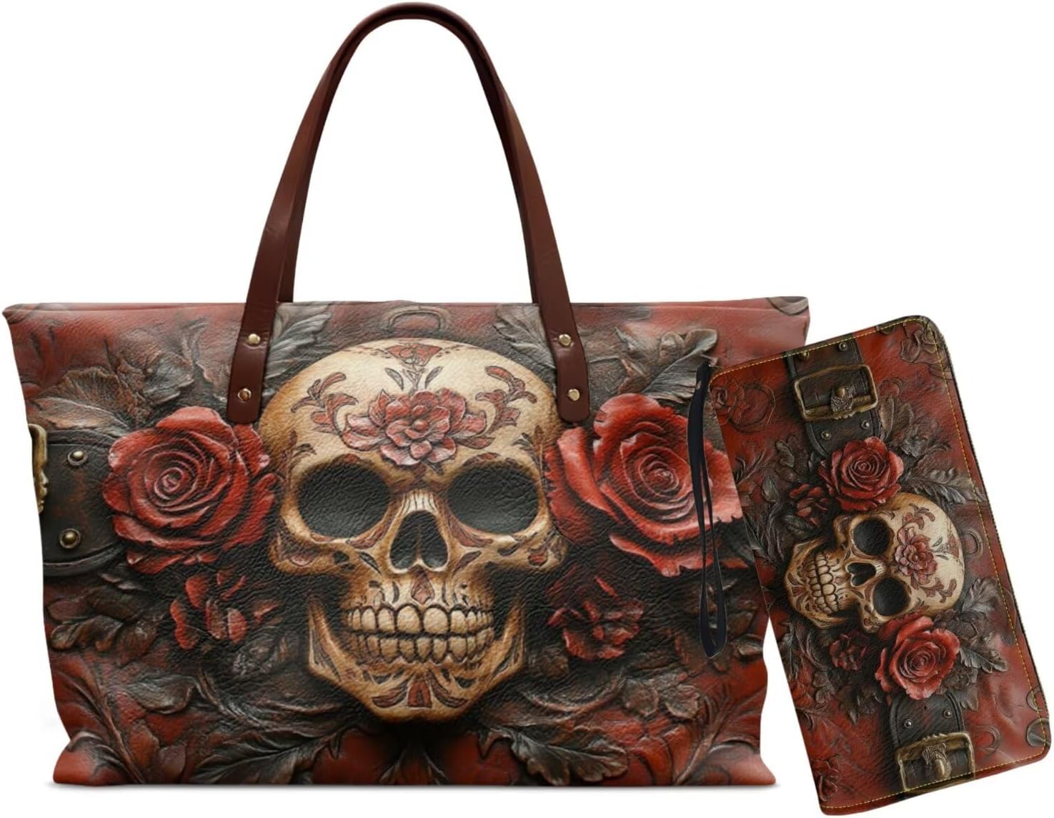2pcs Tote Bag Set for Women,Ladies, Waterproof Top Handle Bag with Zipper Small Wristlet Purse