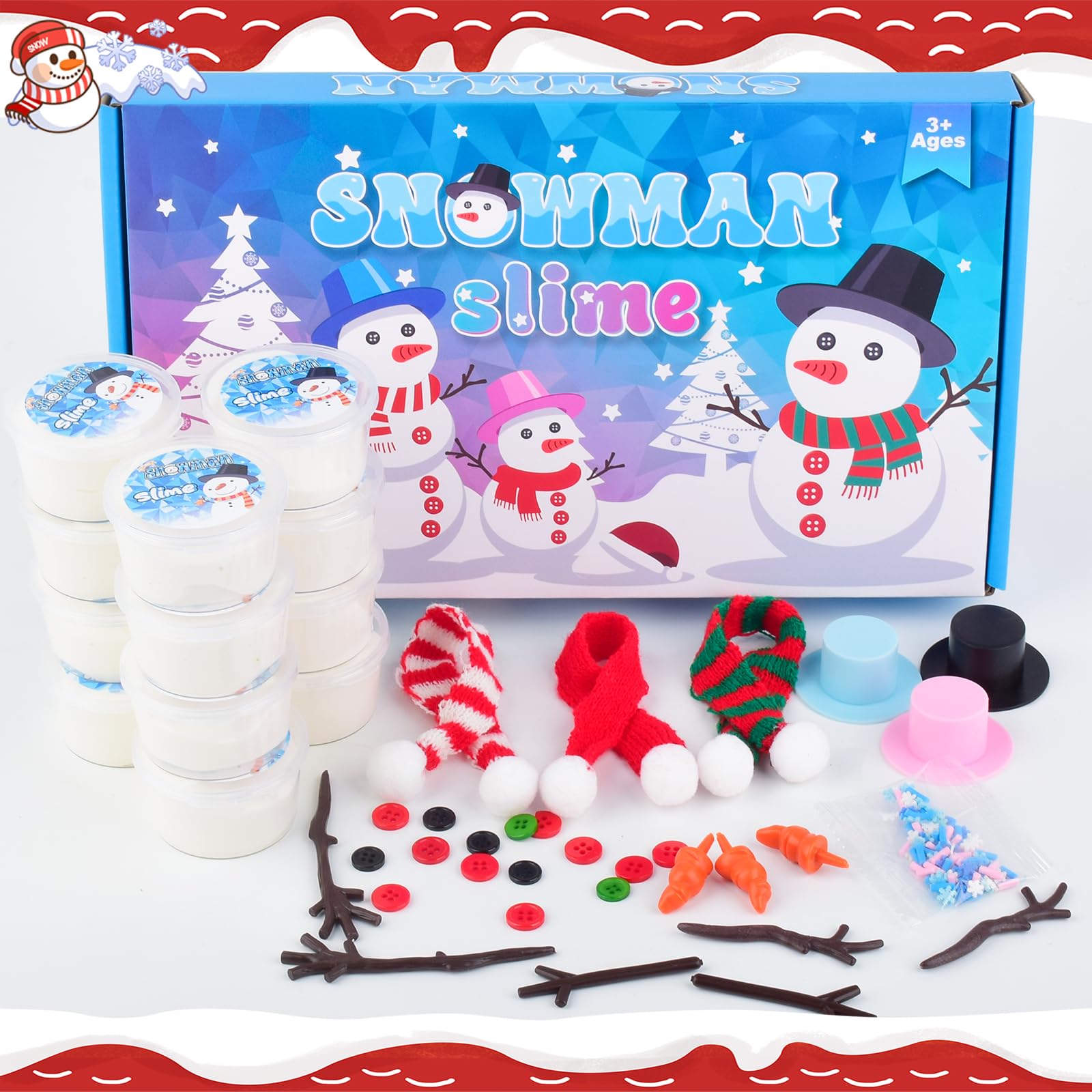 MERMAIDSLIME 12 Pack Build a Snowman Kit, Snowman Slime Crafts for Kids, Scented Butter Slime DIY Kit, Party Favor for Girls and Boys, Christmas Stocking Stuffers for Kids & Adults