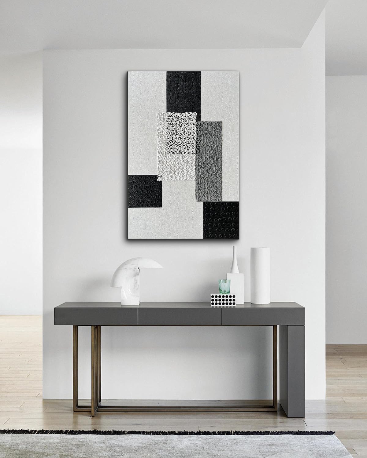 Creespi Black White and Gray Textured Wall Art 24x36 inch,Modern Hand Painted Minimalist Abstract Oil Painting on Canvas for Home Decor