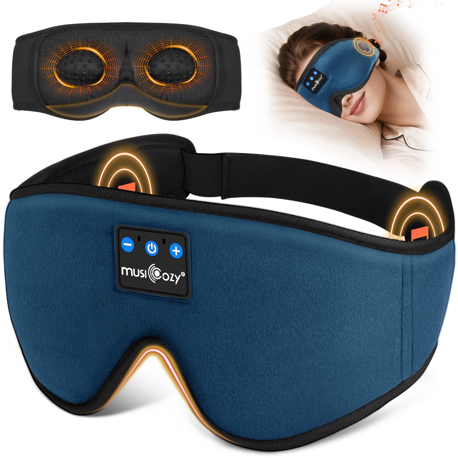 MUSICOZY Schlafmaske Kopfhörer, 100% Verdunkelung Augenmaske aus für Reisen und erholsamen Schlaf, Schichtarbeit, Bluetooth 5.4, Schlaf-Kopfhörer