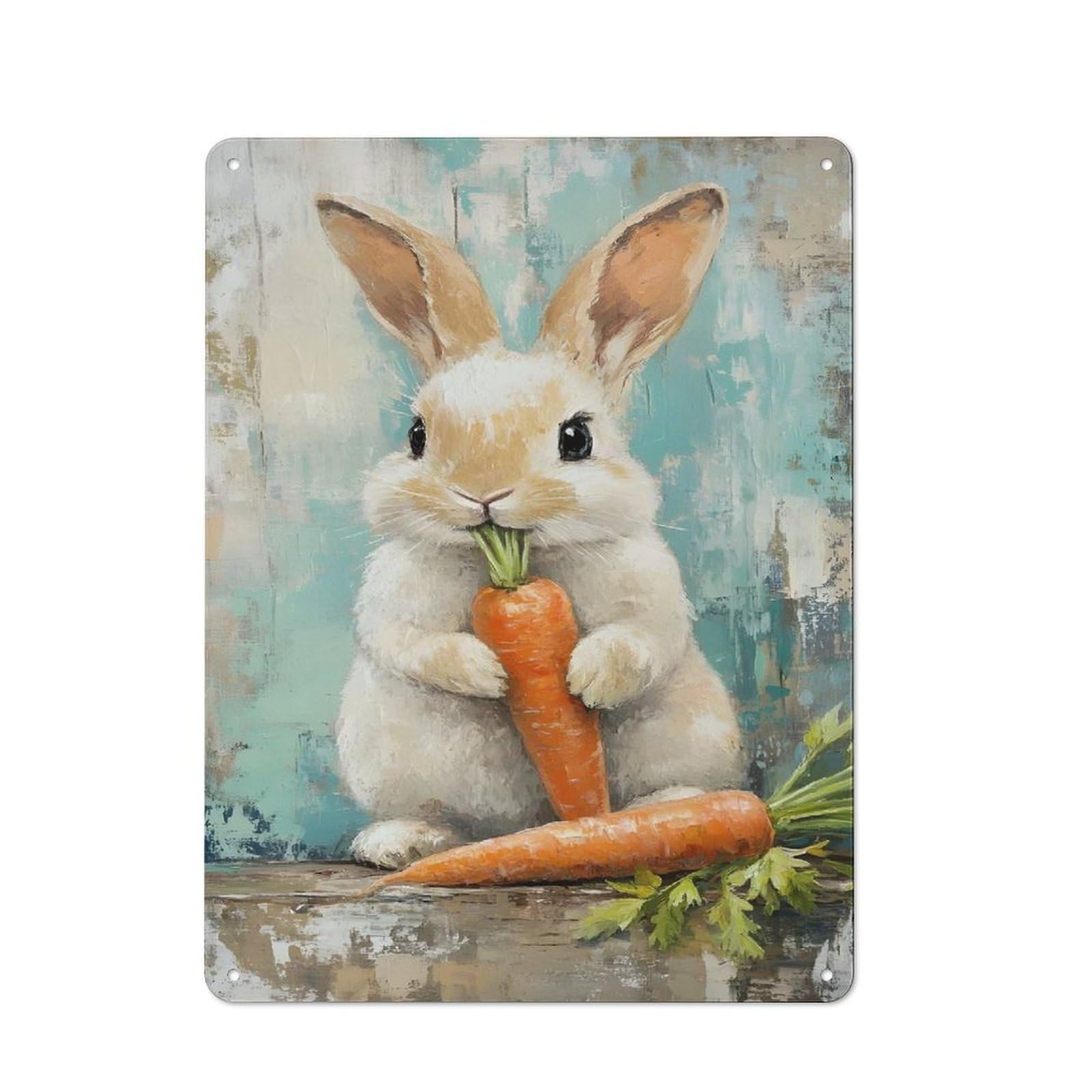 Junmoney Bunny With Carrots Painting Retro Tin Sign 40X30cm For Workshop Wall, For Home Interiors And Metal Sign Collectors
