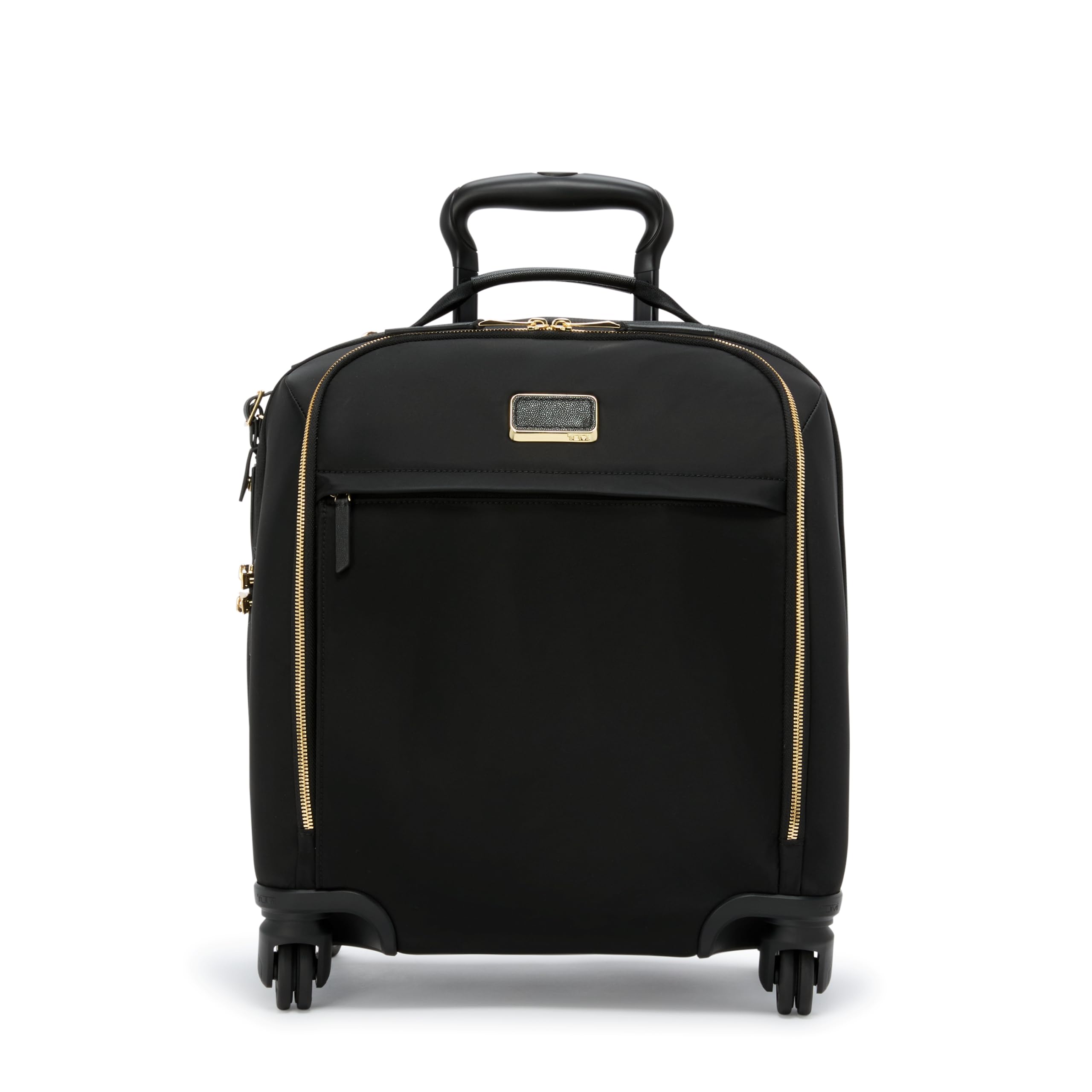 TUMI - Voyageur Leger 4 Wheeled Luggage - Women's Lightweight and Spacious, Sleek Silhouette, Durable Premium Suitcase - 16" Compact Carry-On, Black with Gold Hardware