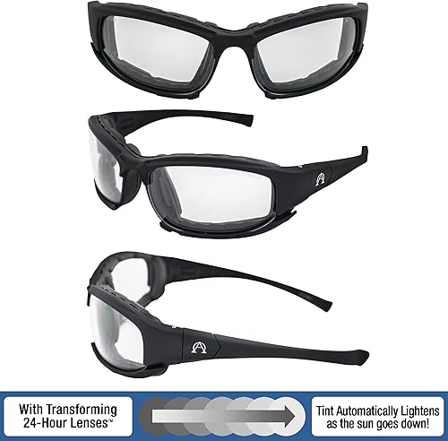 Miniatura 4 de Alpha Omega AO3 - Gafas de sol de motocicleta acolchadas de espuma Z87.1 convertibles para hombres o mujeres, 2 pares de montura negra con lentes