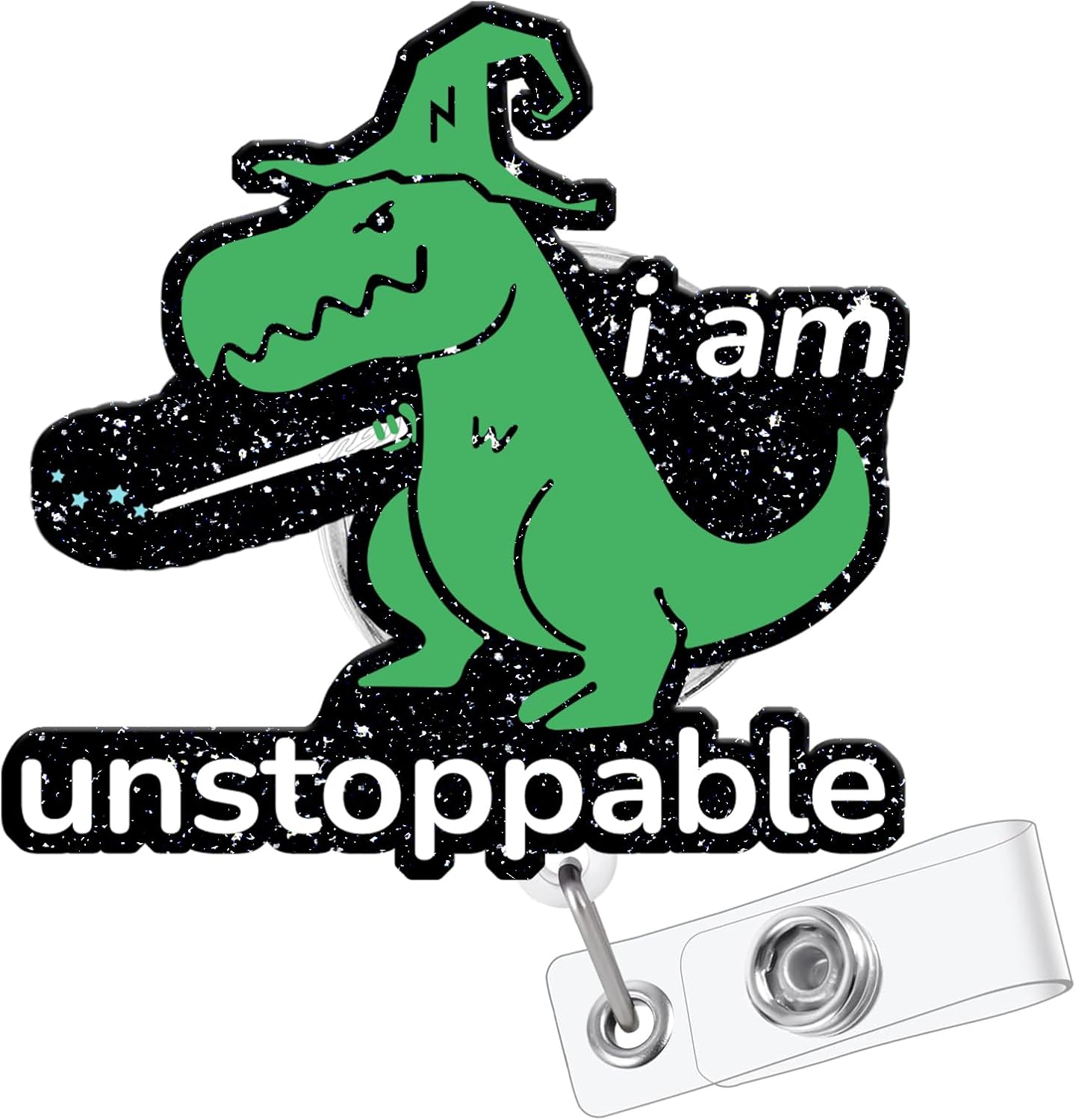 Cute Dinosaur Badge Reel Holder I'm Unstoppable Retractable with Swivel Alligator Clip for Nurse Name Tag Card Nursing for Doctor Teacher Student Employee Office Medical Work Green