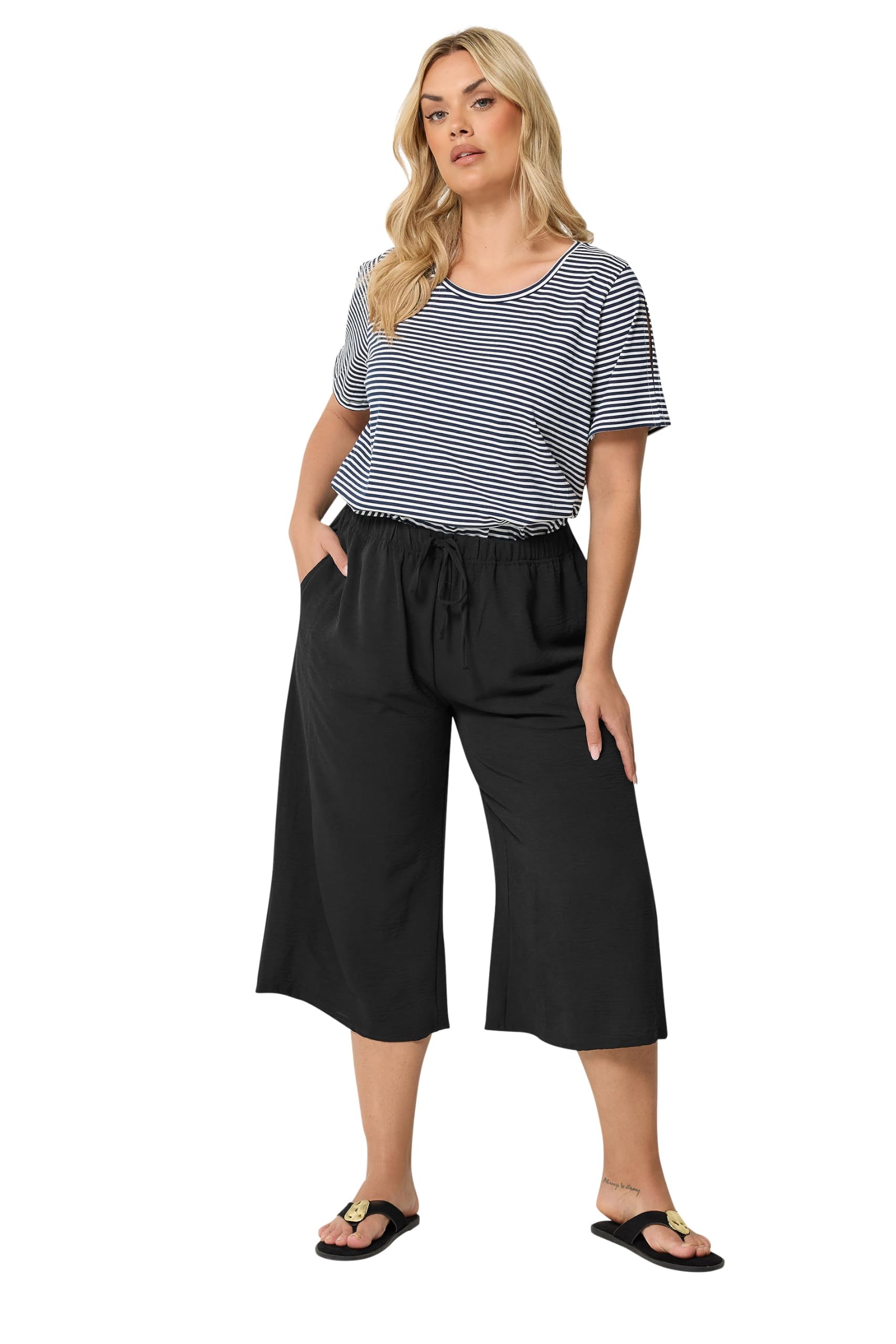 Yours Women's Black Woven Culottes In Size 30-32