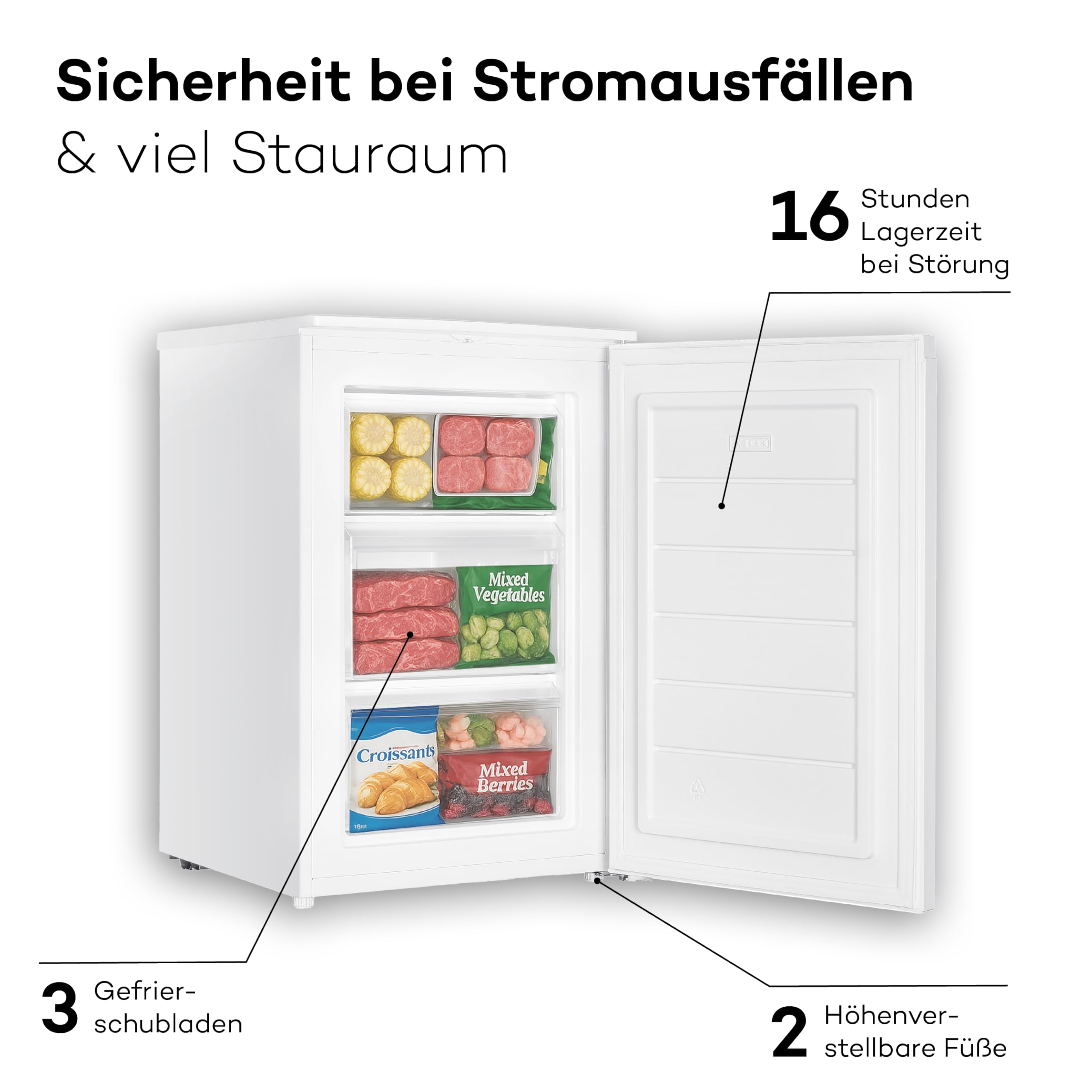 SCHOEPF GS87SB Gefrierschrank 85 cm 87 L Energieeffizienzklasse B 37 dB 4-Sterne-Gefrierfach Weiß