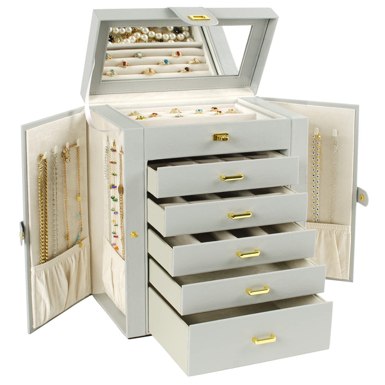 AKOZLIN Large Jewelry Box Organizer Functional Lockable with Big Mirror ...