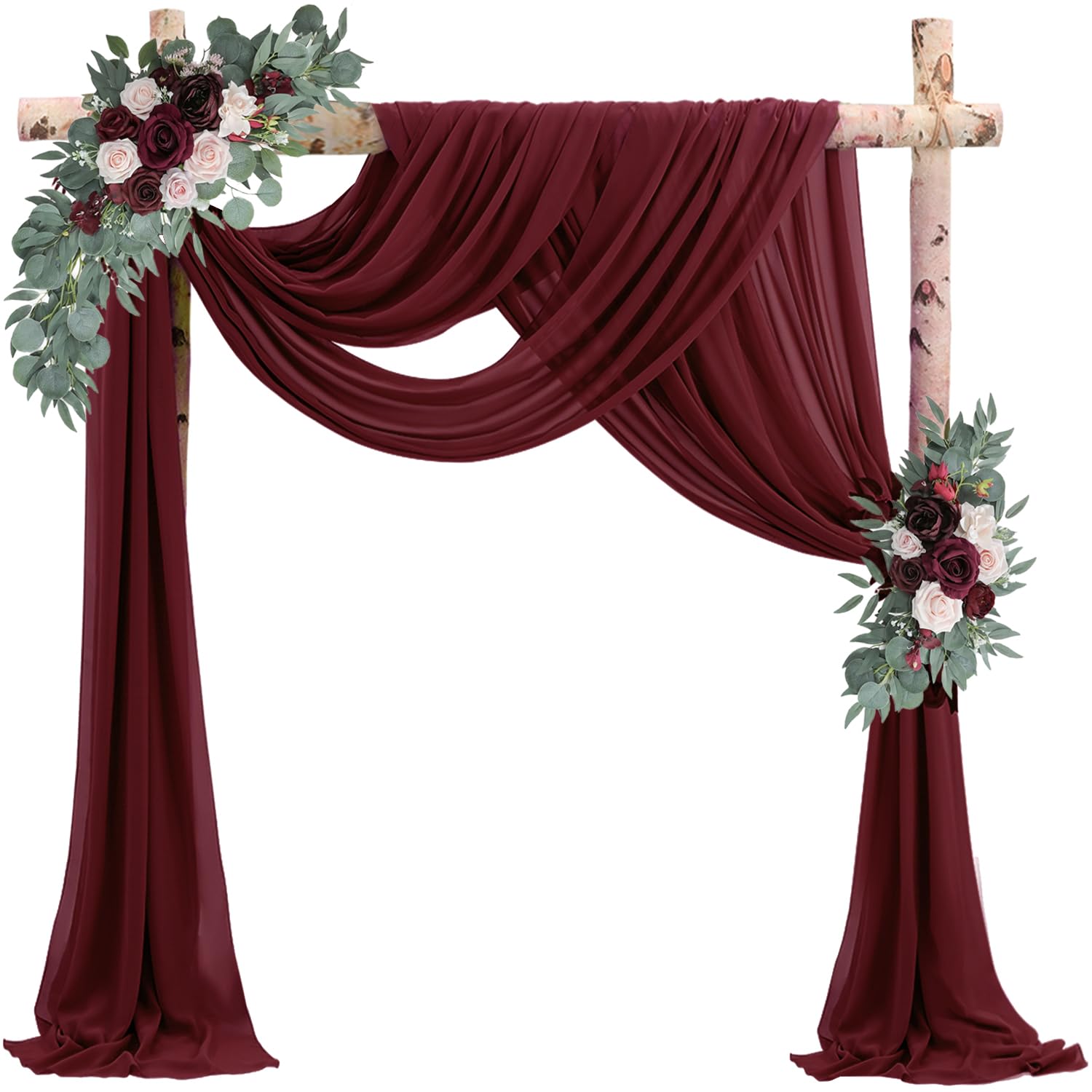 20Ft Length x 28" Width Wedding Arch Draping Fabric 4 Panels Burgundy Arch Drapes Chiffon Fabric Sheer Curtains Backdrop for Party Decorations Wedding