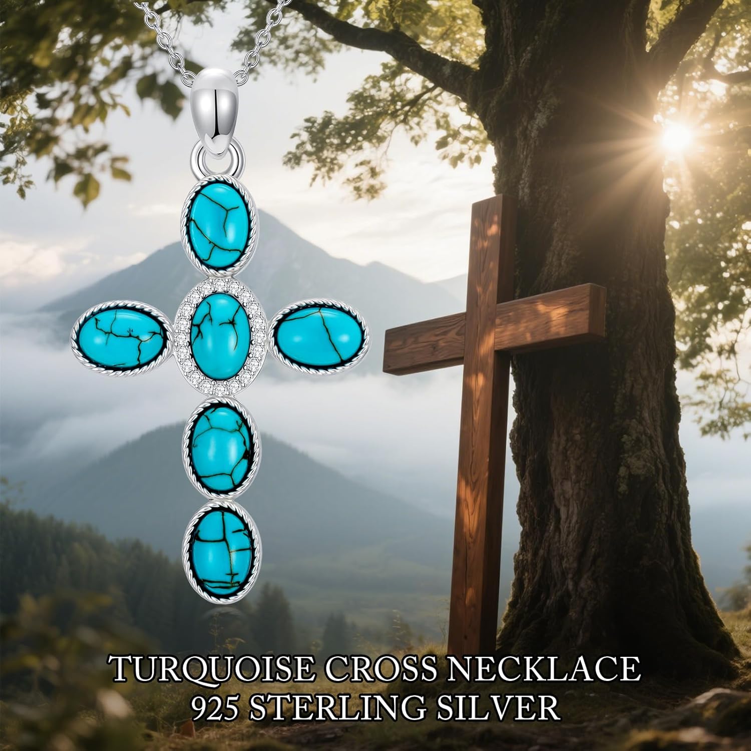 Genuine Turquoise Cross Necklace for Women 925 Sterling Silver Natural Oval Shape Turquoise Gemstone Cross Pendant Jewelry Gifts - Image 7