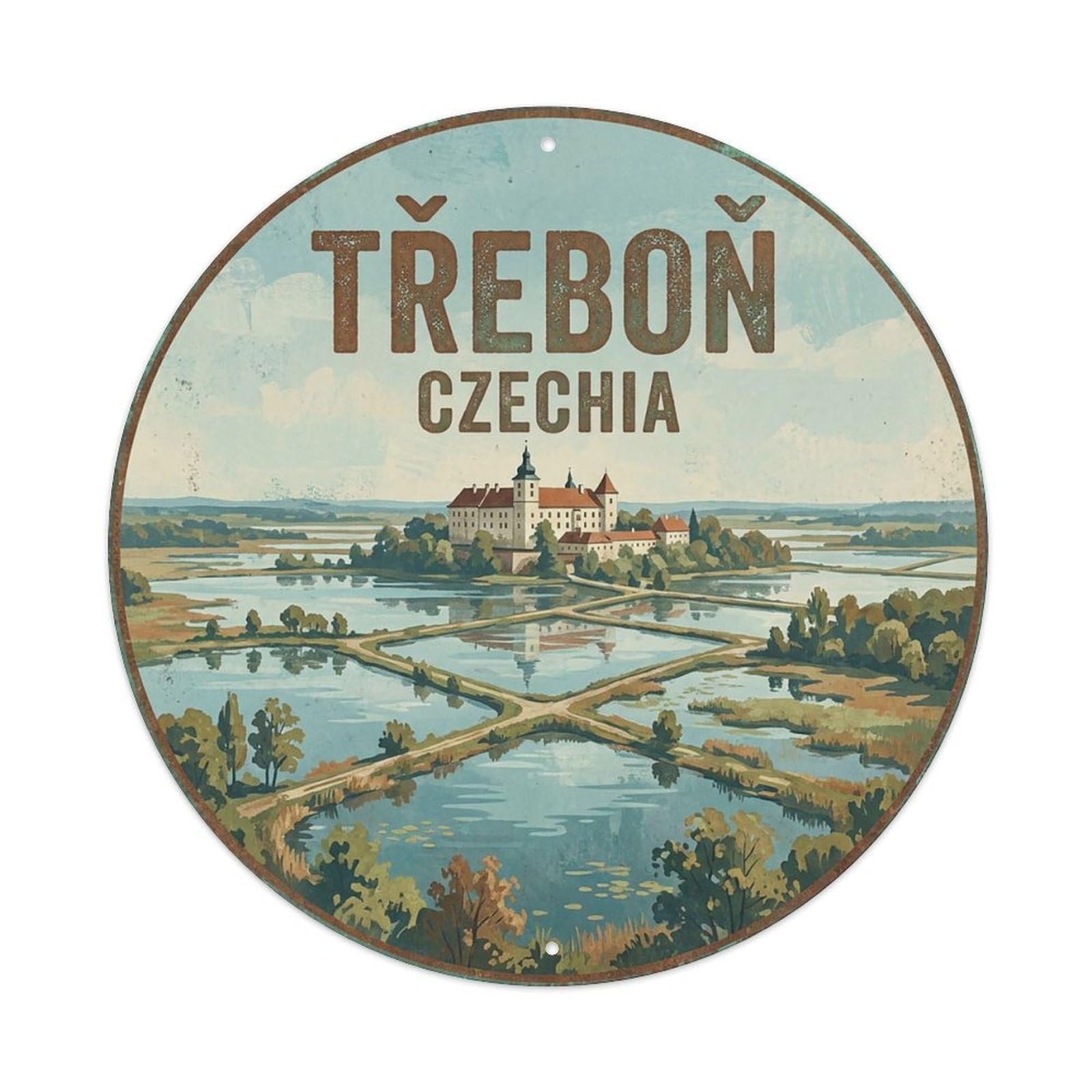Retro Travel Czechia Trebon Vintage Metal Tin Sign Plaque Wall Decor for Cafe, Club Bar, Office, Garden Metal Poster 8x8Inch