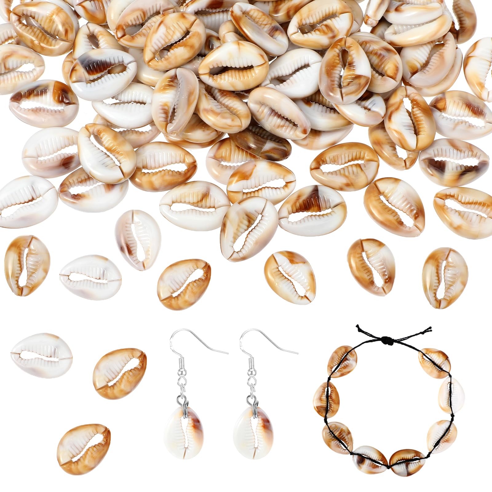 APLZGMG 100Pcs Cowrie Shell Beads, Open Back Natural Spiral Shell Beads Smooth Cut Oval Sea Shells Small Beach Seashells with Big Hole for DIY Craft Jewelry Making, Necklaces, Anklets