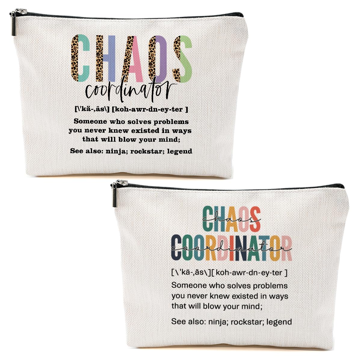 MQBMQB 2pcs Chaos Coordinator Gifts Cosmetic Bags for Women, Chaos Coordinator Makeup Bag Thank You Supervisor Gifts for Women Her Moms Manager Boss,