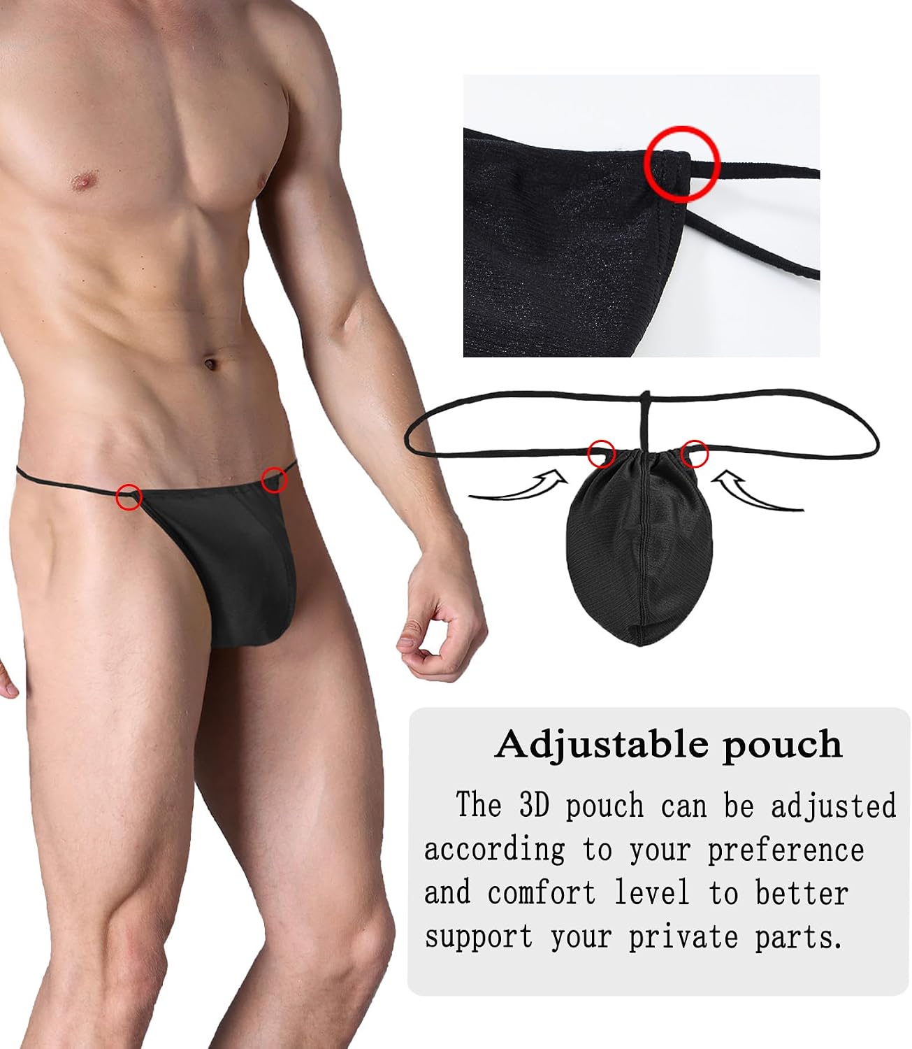 JINSHI Men’s Silk G-String Sexy Adjustable Bulge Pouch Thong Underwear | Low rise,Bikini Briefs,Breathable,Stretchy,Nylon thong,Athletic, Skin-friendly, Glossy silk,Minimal coverage,Casual, Workout