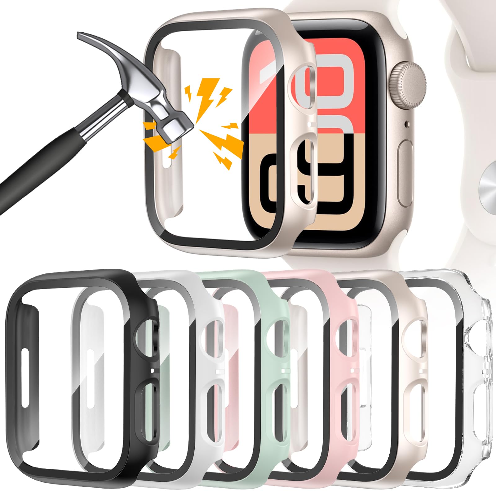 Photo 1 of [6 Pack] Case for Apple Watch Series 9/8/7 45mm Screen Protector with Ultra-Thin Tempered Glass, Full Coverage Anti-Scratch Hard Face Cover for iWatch 45 mm