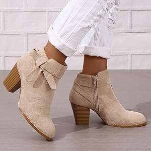 【COLOR iN ID】suede short western ankle boots Amazon.com | Women's Ankle Boots Round Toe Suede Western