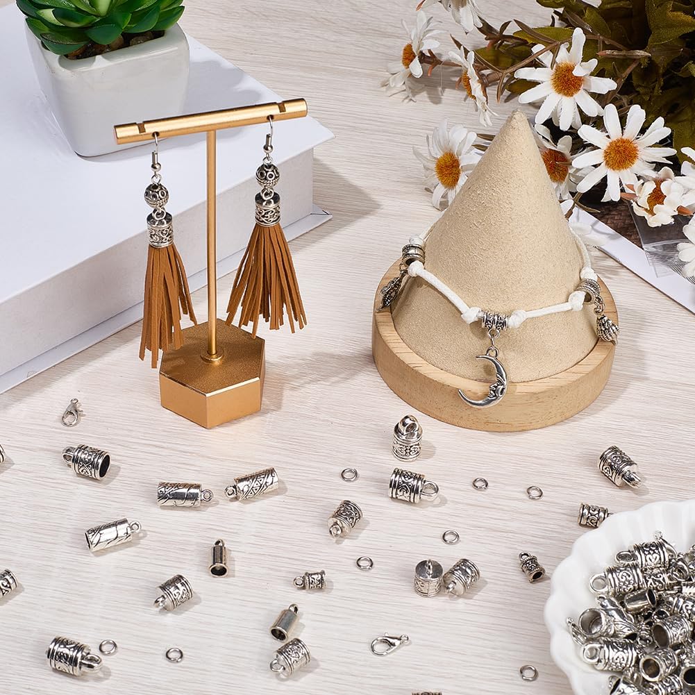 SUNNYCLUE 1 Box 230Pcs Cord End Caps Leather Cord Ends Tibetan Style Antique Silver Kumihimo Bracelet Crimps Lobster Claw Clasps Open Jump Rings for Jewelry Making Accessories DIY Crafts Supplies - Image 2