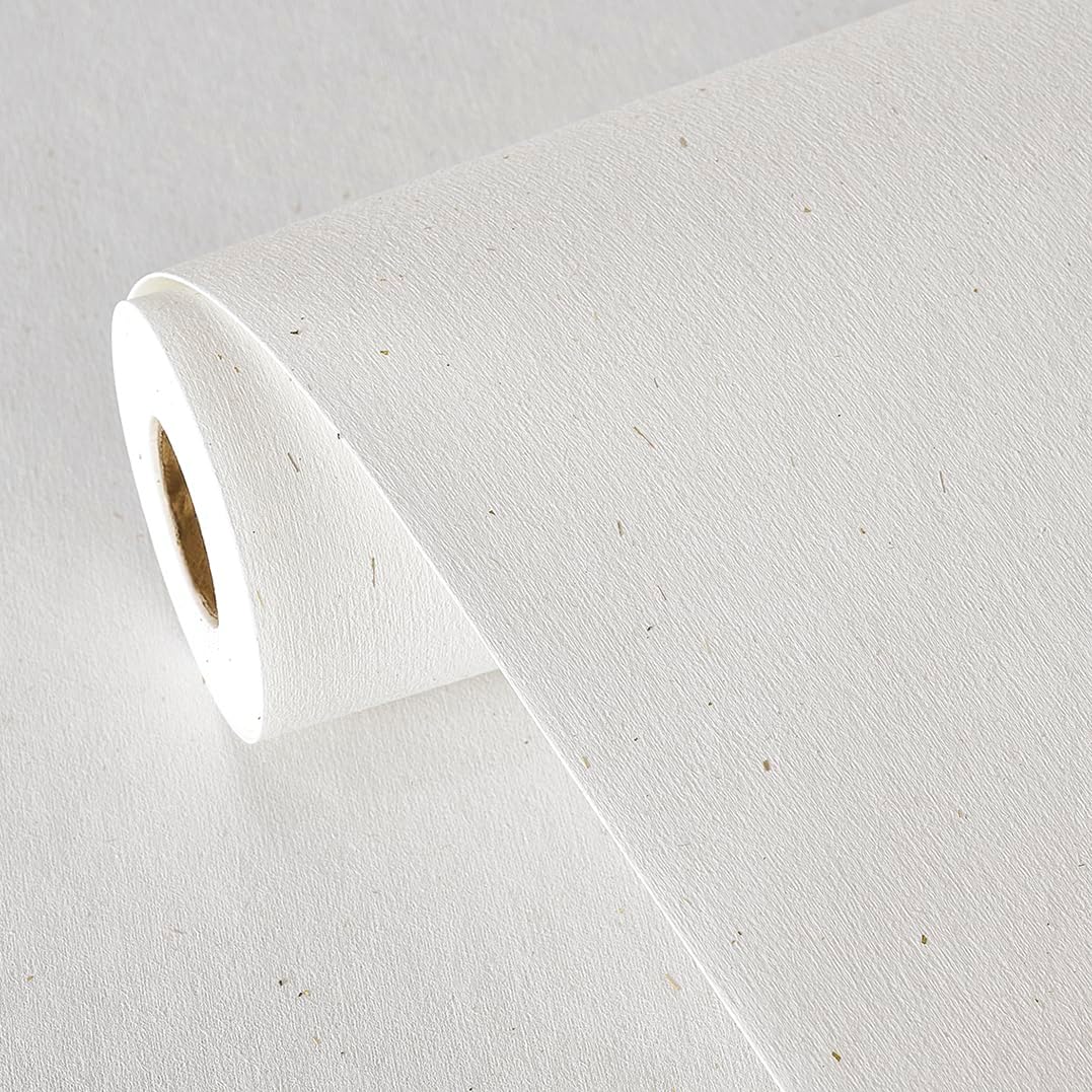Matte White Grasscloth Textured Wallpaper Natural&Neutral&Handmade Style Thick Peel and Stick Removable for Bedroom,Office,Cabinet(16.5”x236.2”) (Herbaceous Plant&Gold Powder) M11