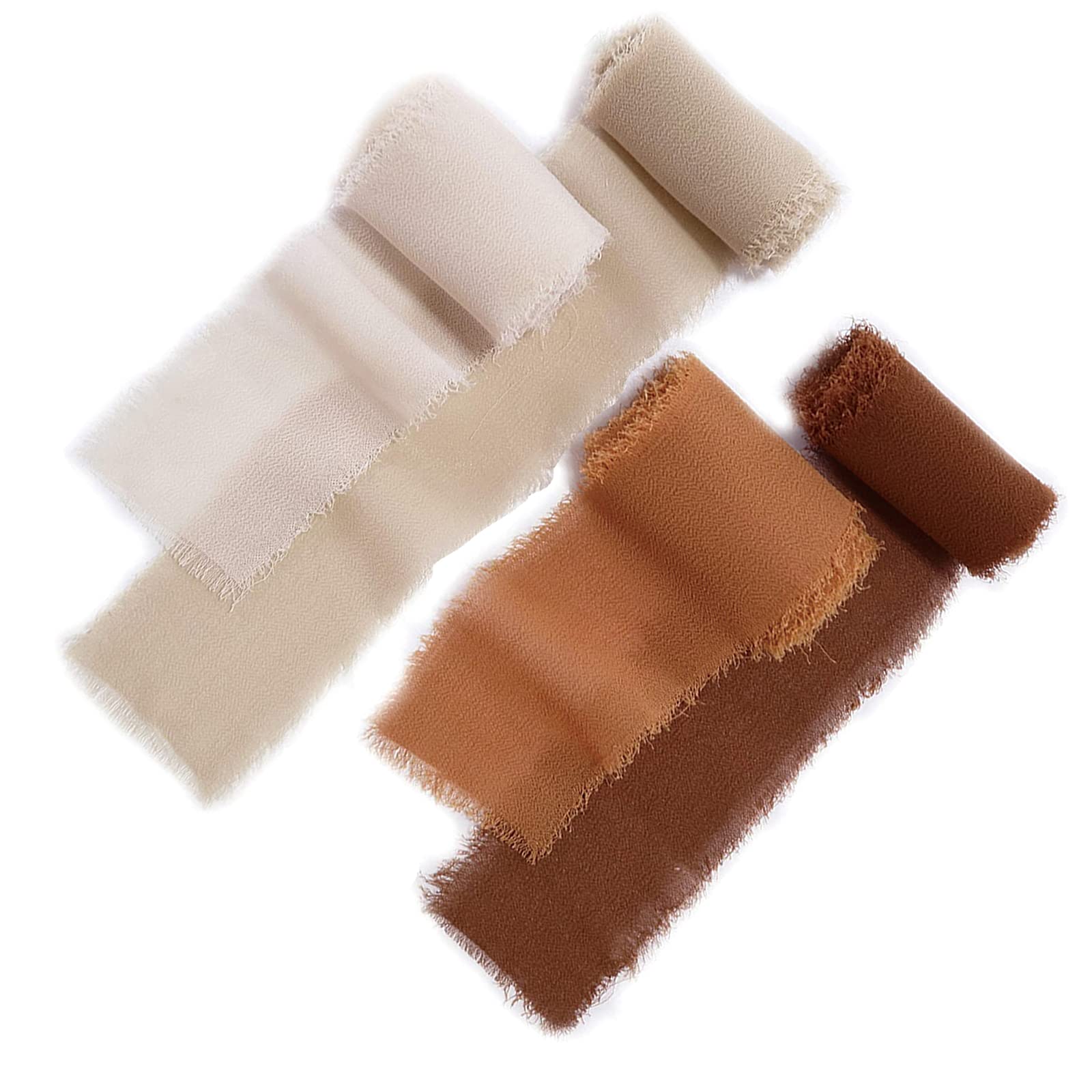 4 Rolls 1.7" Handmade Rustic Chiffon Silk-Like Ribbons Vintage Frayed Edges Ribbons for Bouquets Wedding Invitations Gift Wrapping